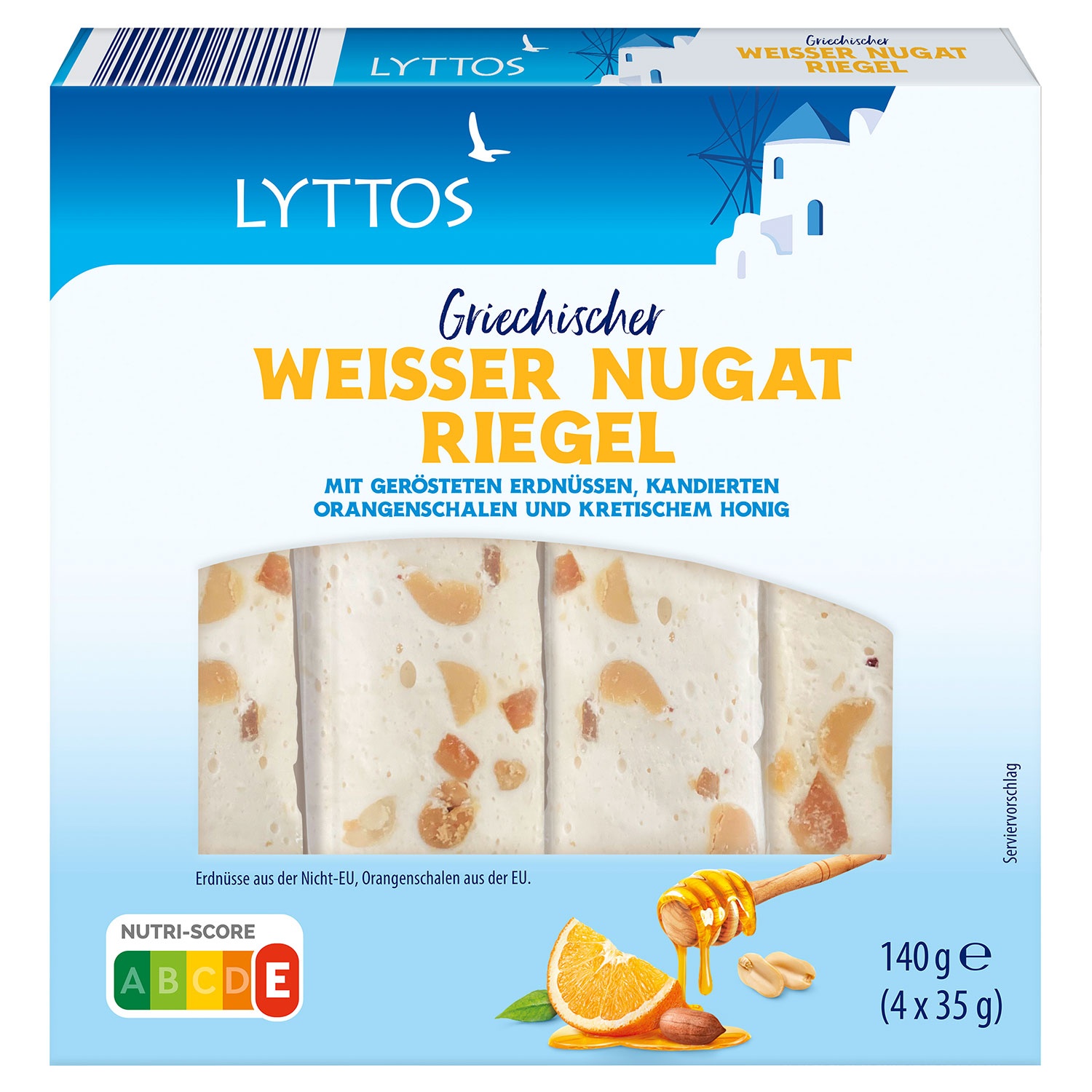 LYTTOS Soft Nougat Bar, Peanut Orange 140 g (4 x 35 g)