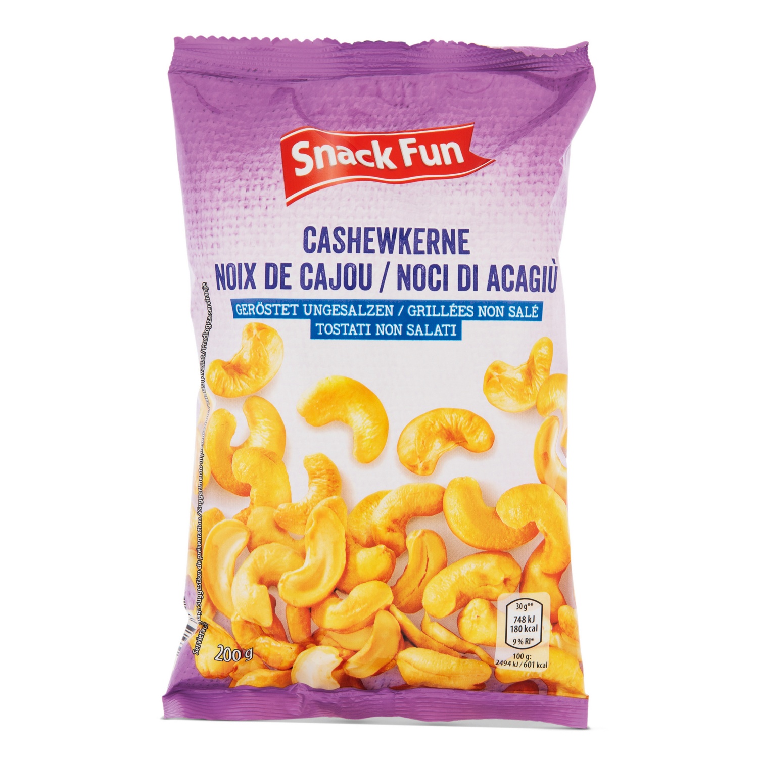 SNACK FUN Cashews, geröstet und ungesalzen