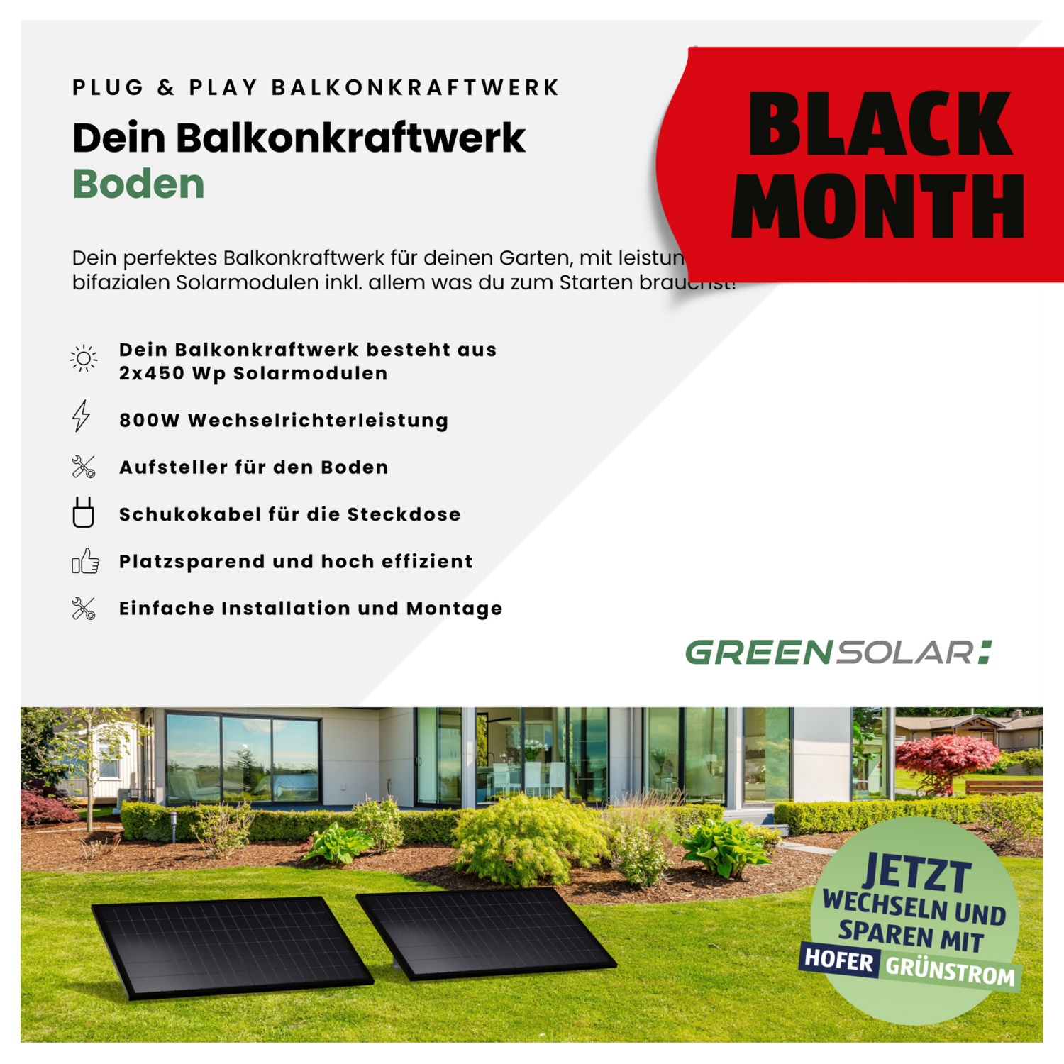 GREEN SOLAR Balkonkraftwerk Boden 900/800 W