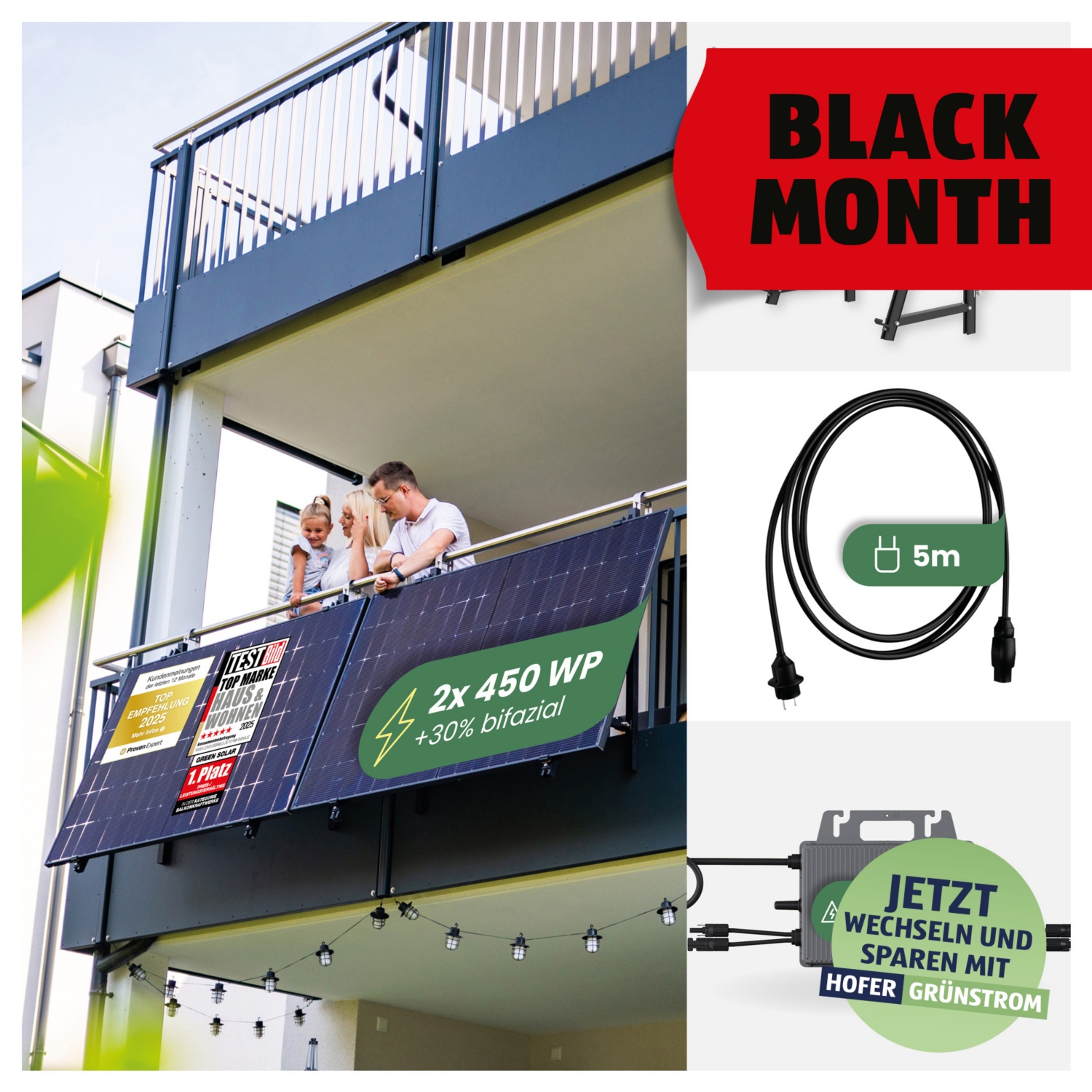 GREEN SOLAR Balkonkraftwerk Balkon 900/800 W