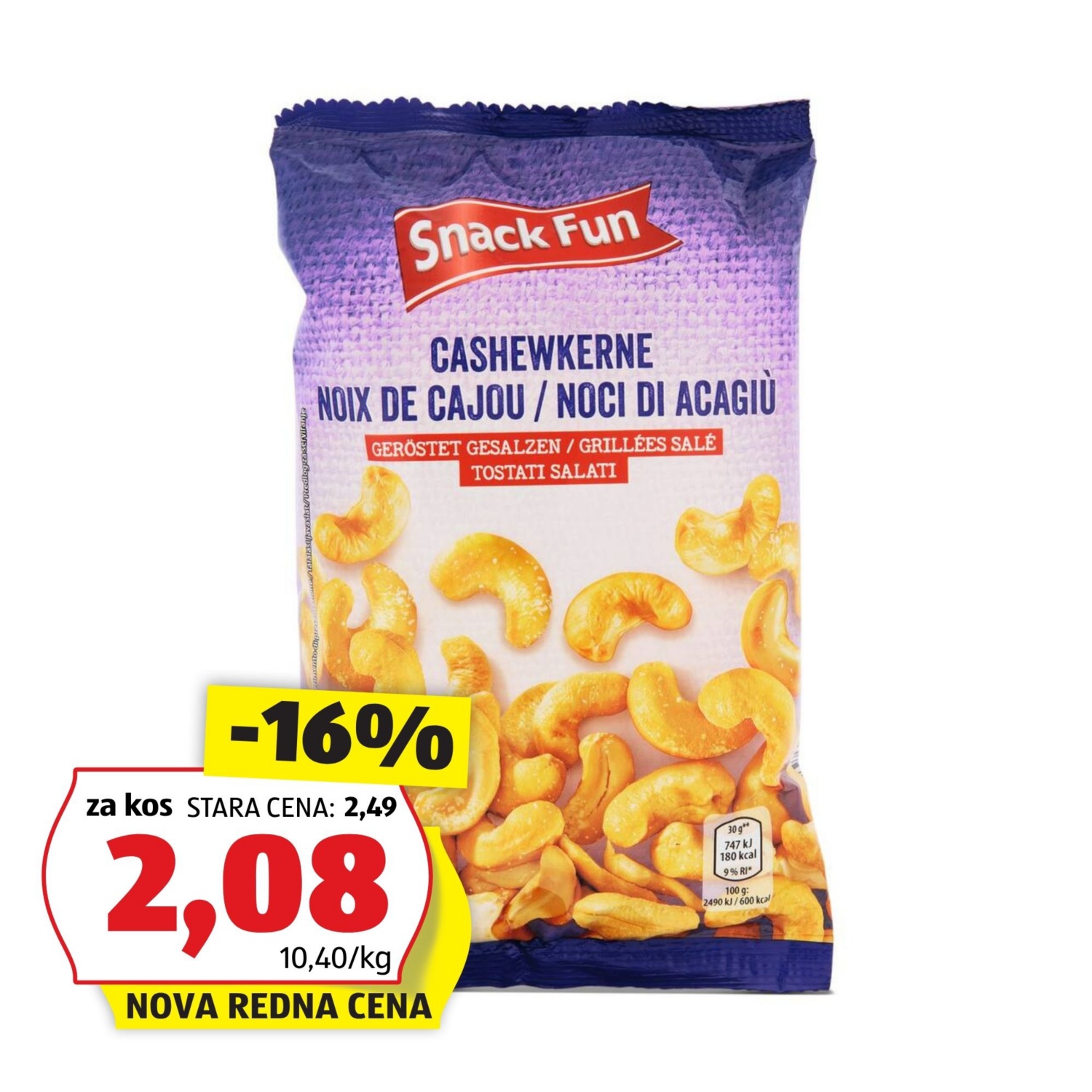 Indijski oreščki, praženi in nesoljeni