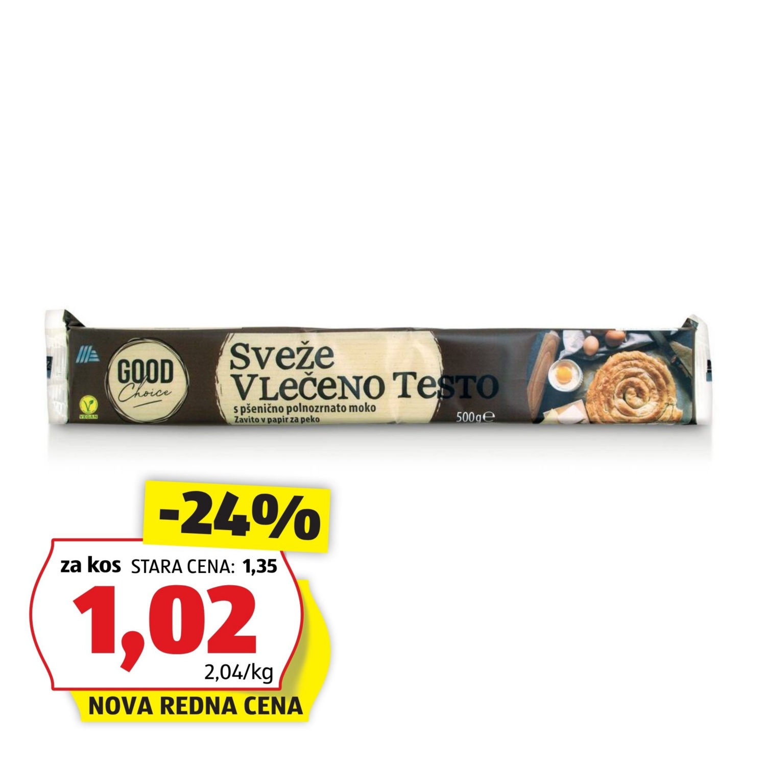 Vlečeno testo, polnozrnato