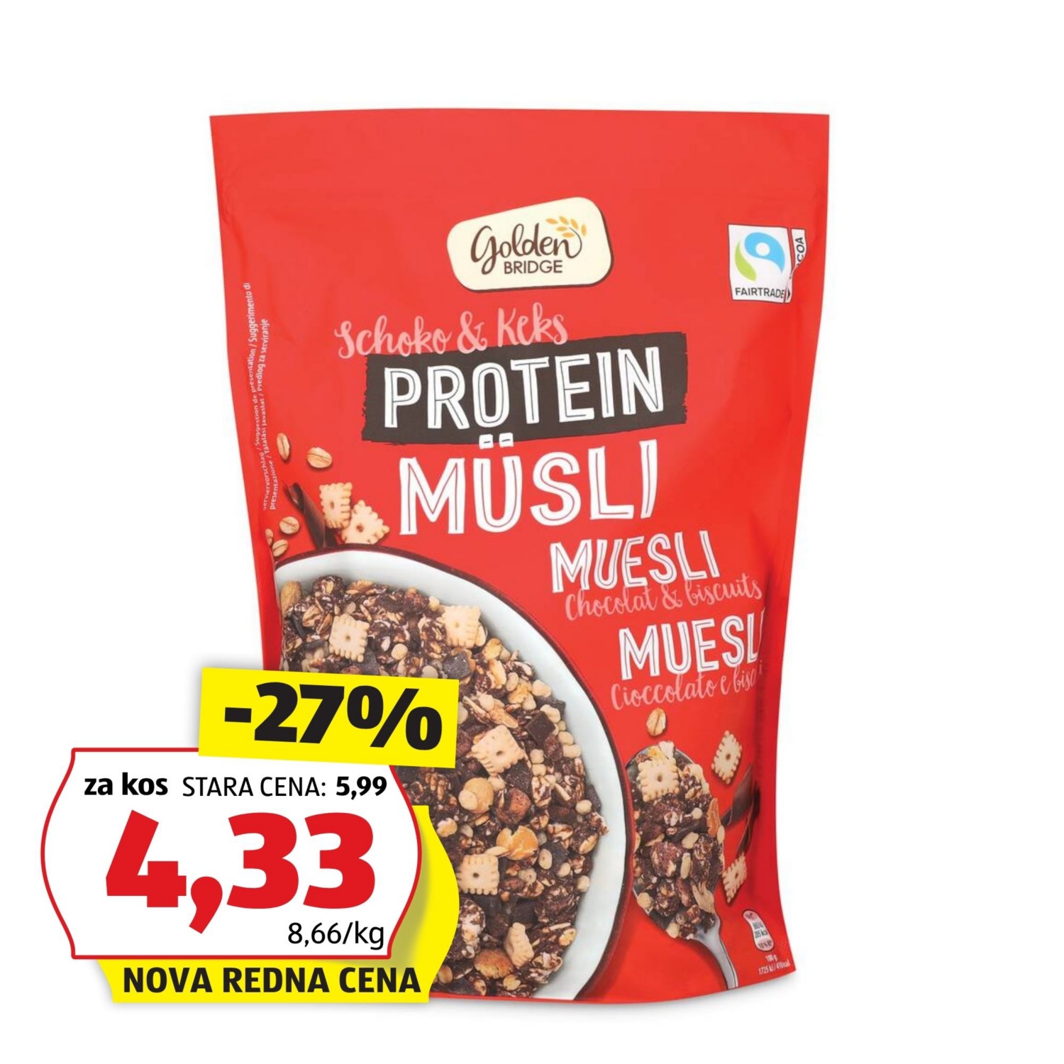 Proteinski muesli, čokolada in piškot