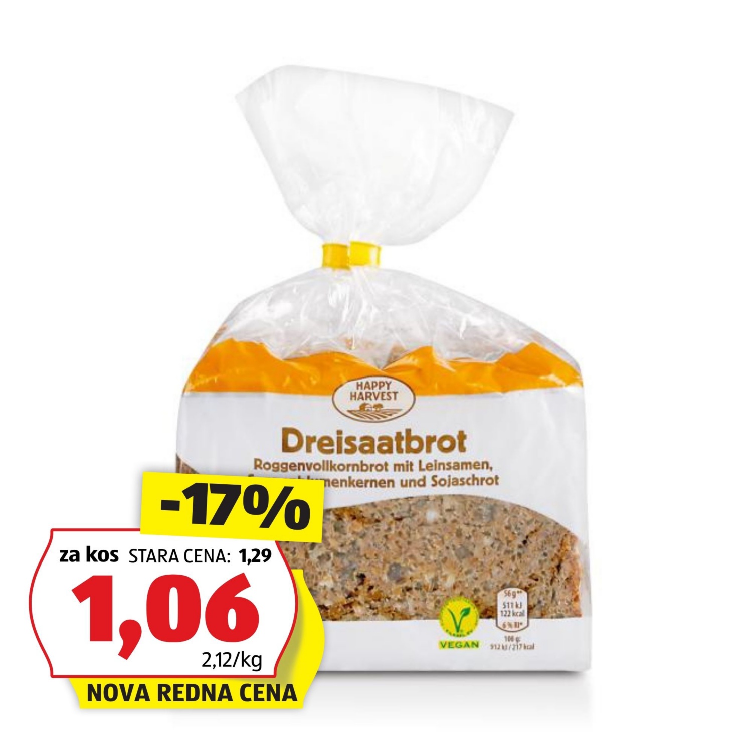 HAPPY HARVEST Polnozrnati kruh, 3 semena