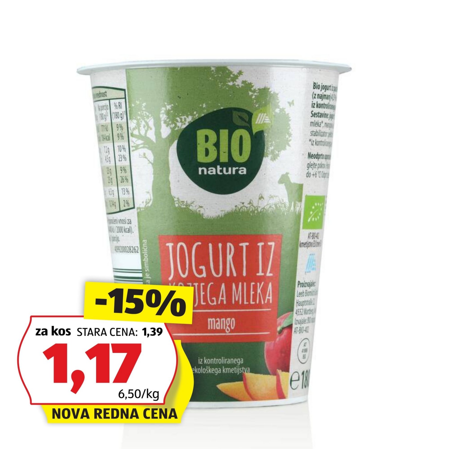 BIO NATURA Bio kozji sadni jogurt, mango