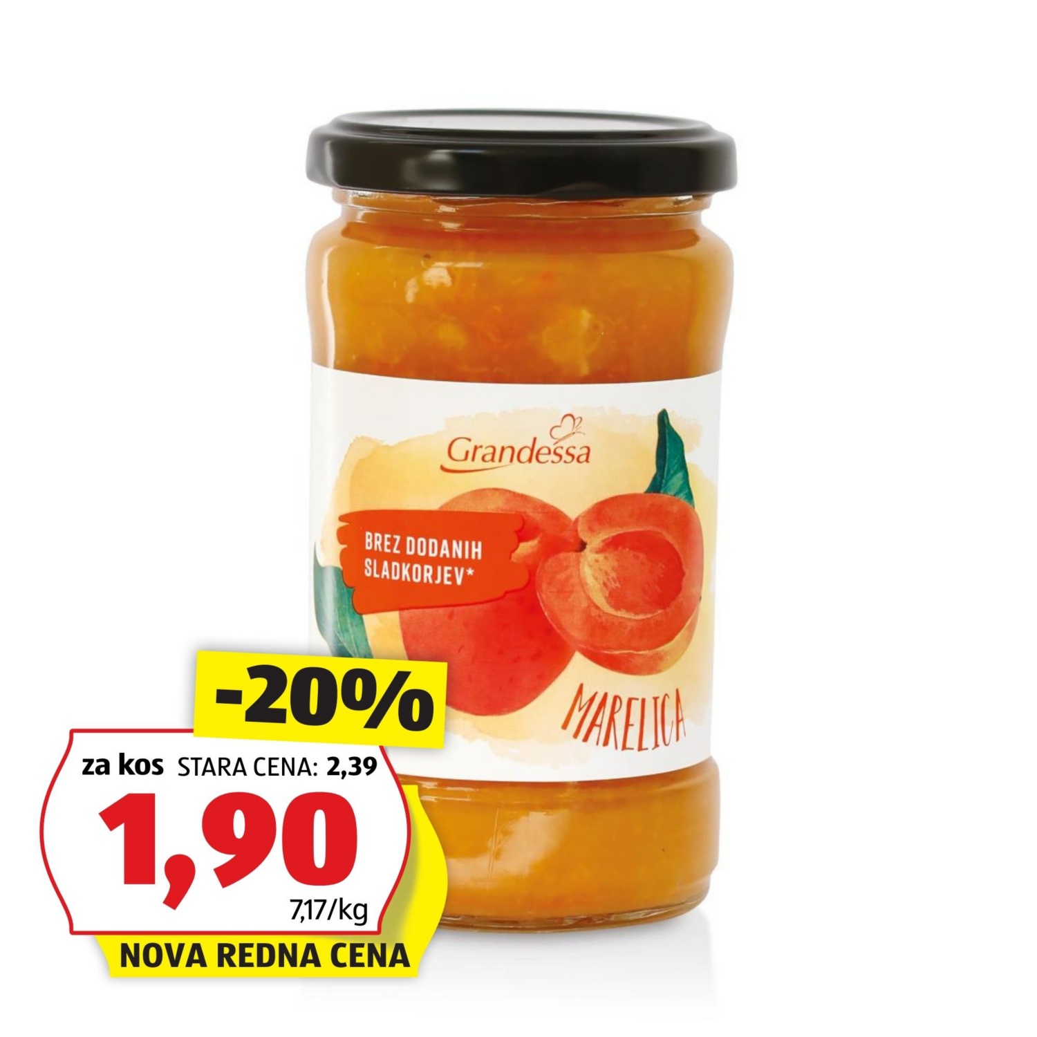 GRANDESSA Džem brez dodanega sladkorja, marelica