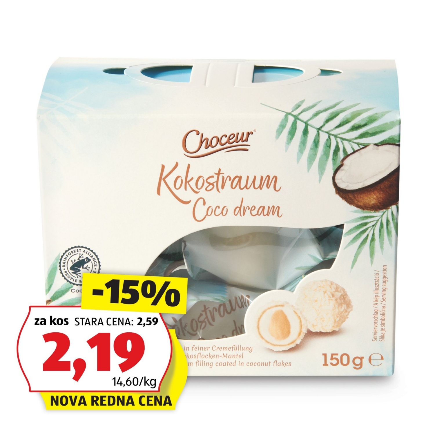 CHOCEUR Vafelj praline s kokosom in mandljem