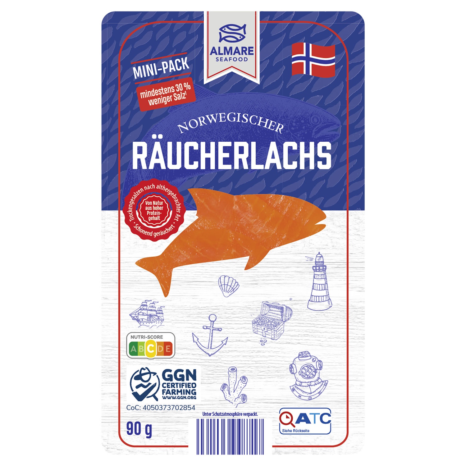 ALMARE SEAFOOD Lachs-Vielfalt 90 g, Räucherlachs