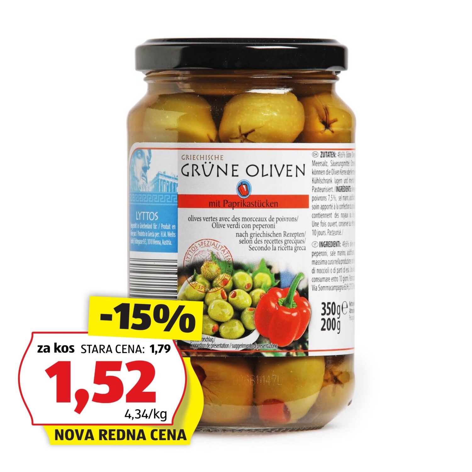 LYTTOS Grške polnjene olive, paprika