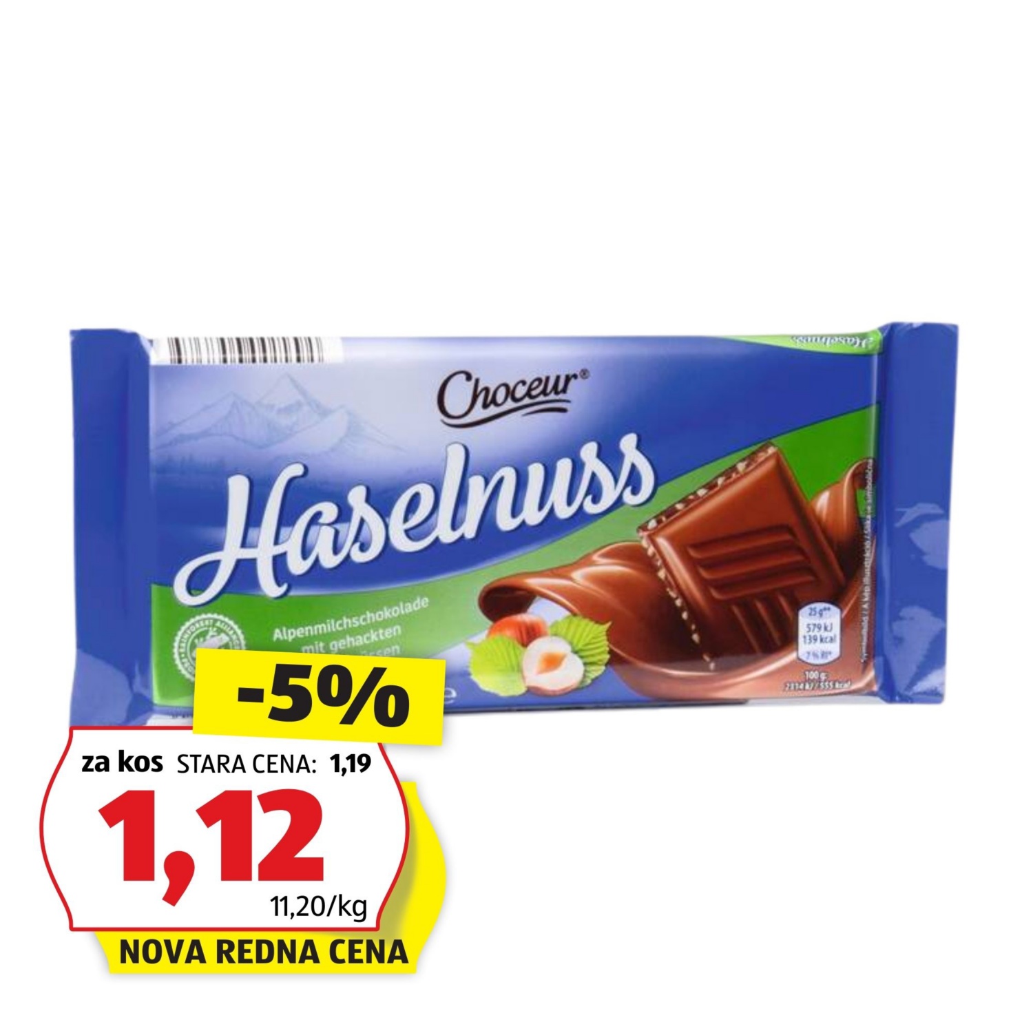 CHOCEUR Mlečna čokolada
z drobljenimi lešniki