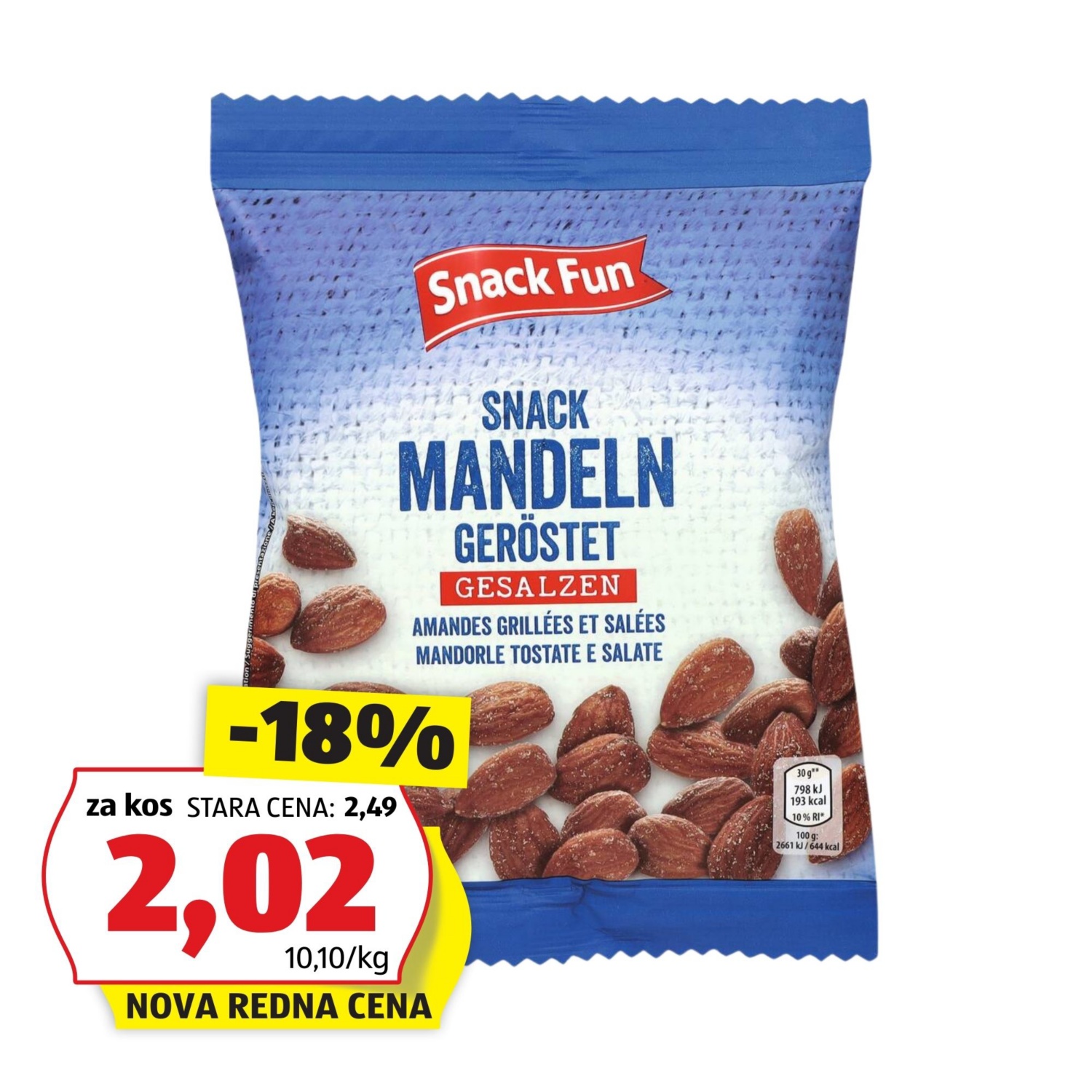 SNACK FUN Praženi mandlji, slani