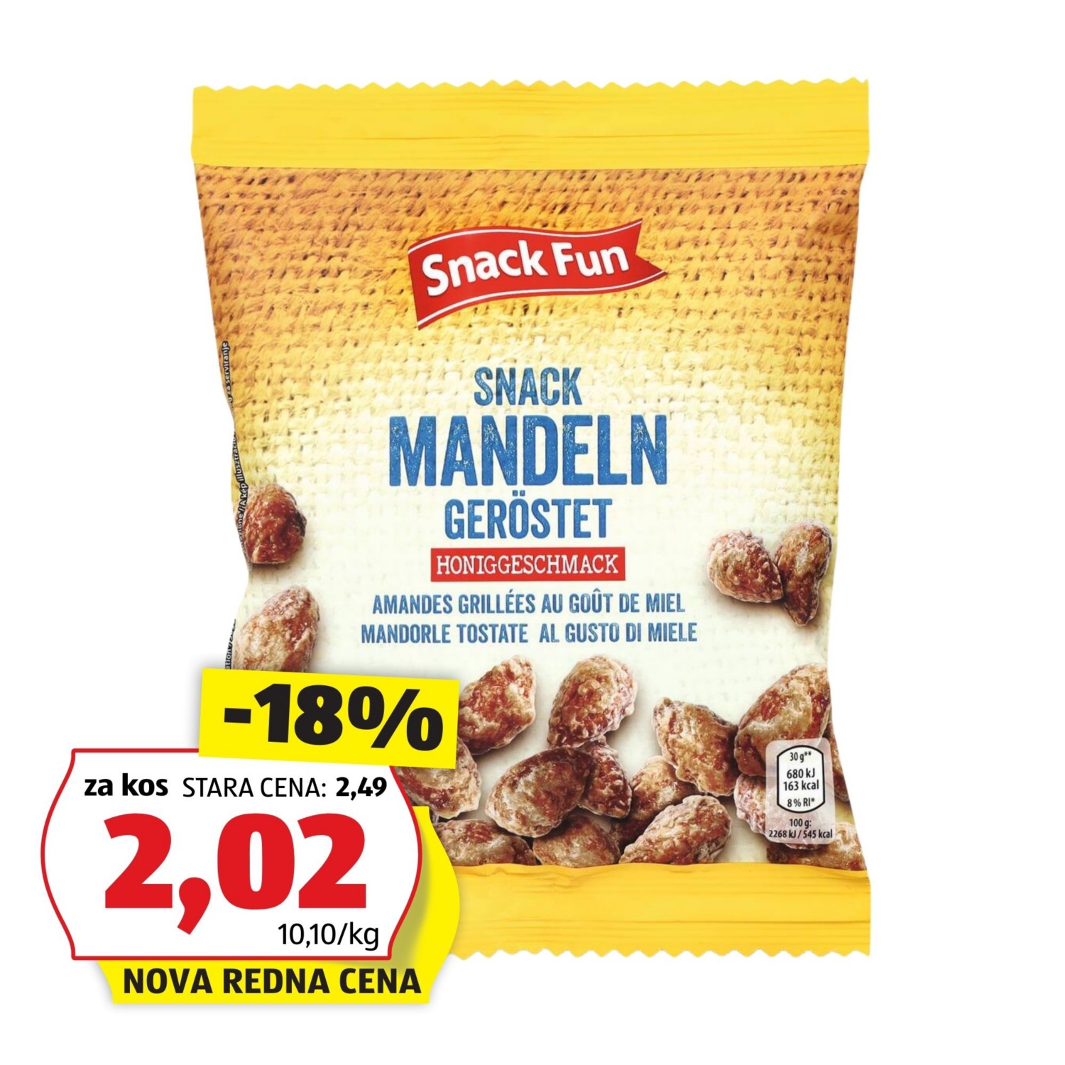 SNACK FUN Praženi mandlji, z medom
