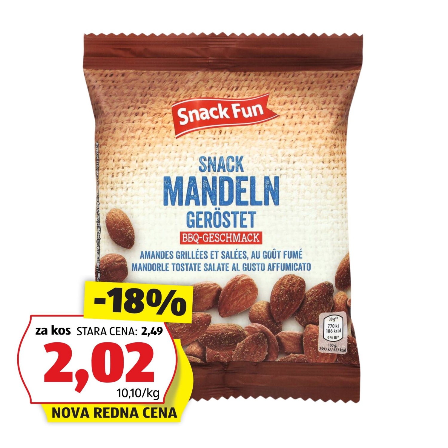 SNACK FUN Praženi mandlji, BBQ