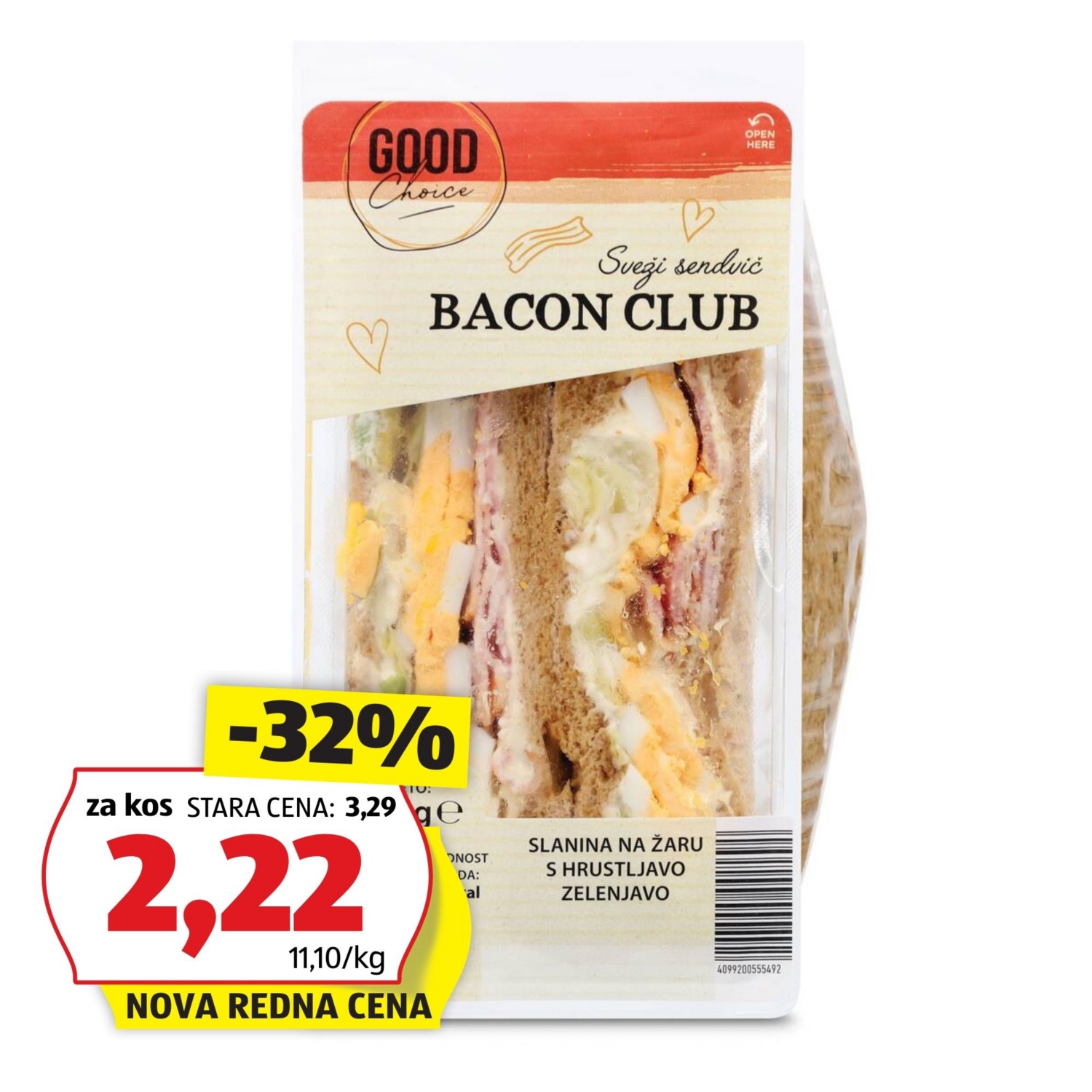 GOOD CHOICE Toast sendvič, bacon club