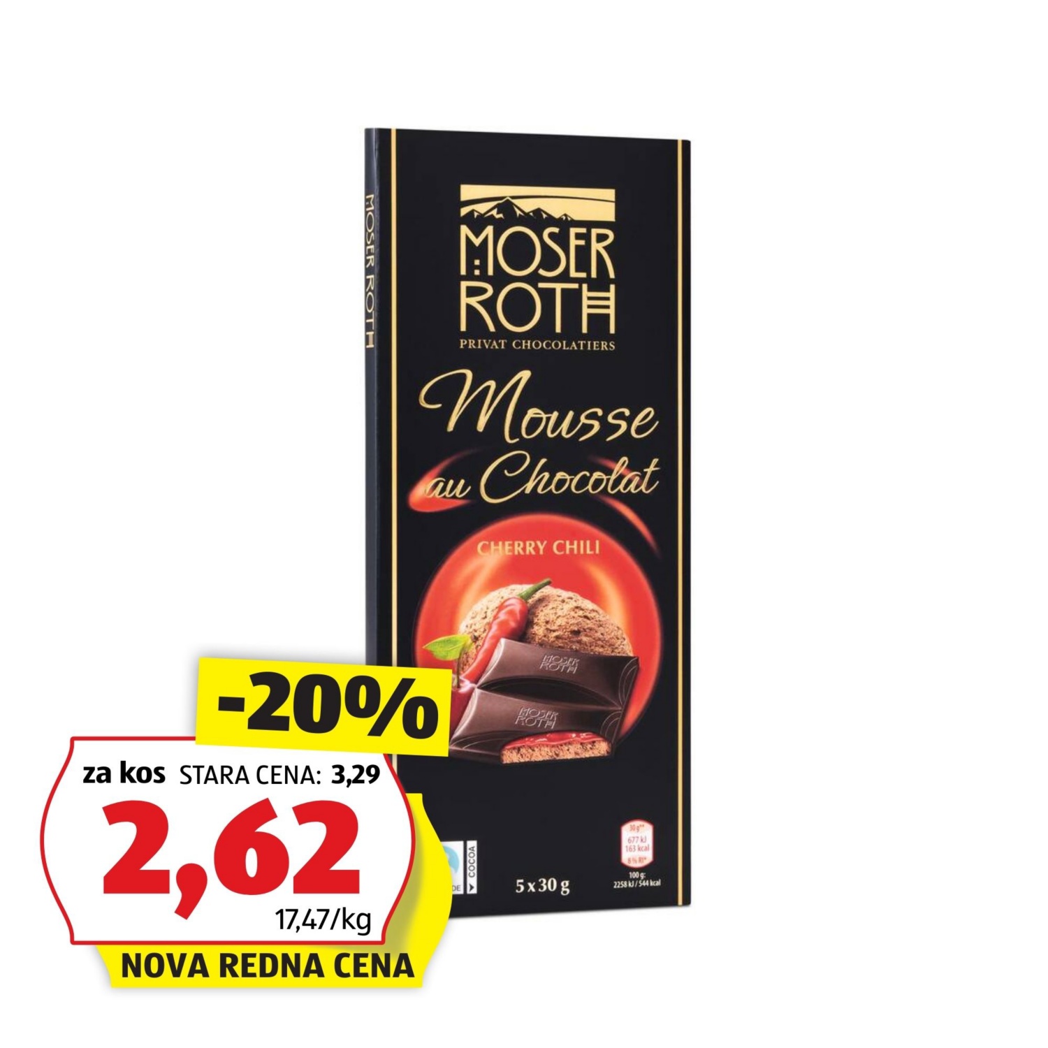 MOSER ROTH Mousse polnjena čokolada, češnja-čili