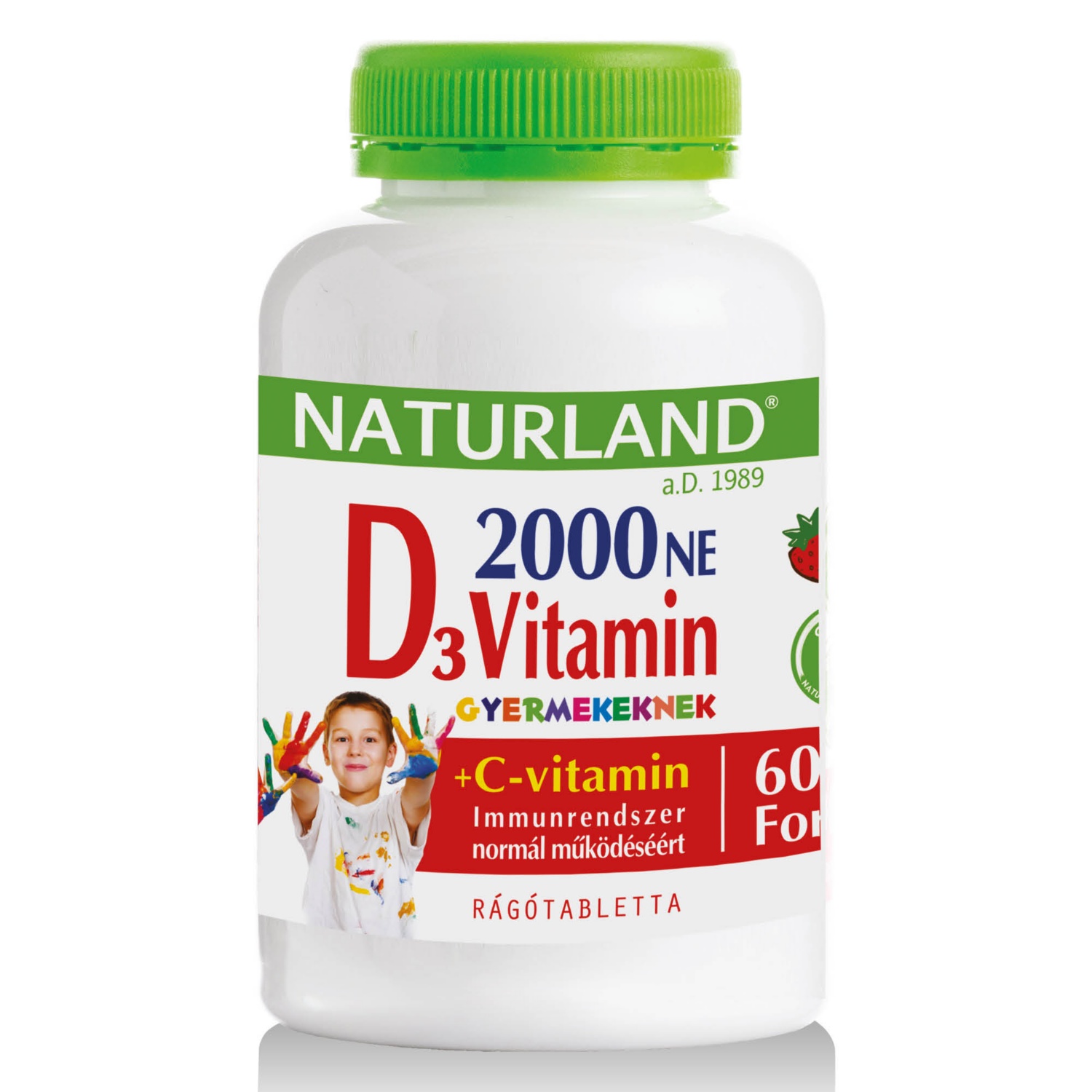 NATURLAND A.D. 1989 D3-vitamin rágótabletta C-vitaminnal, 60 darab