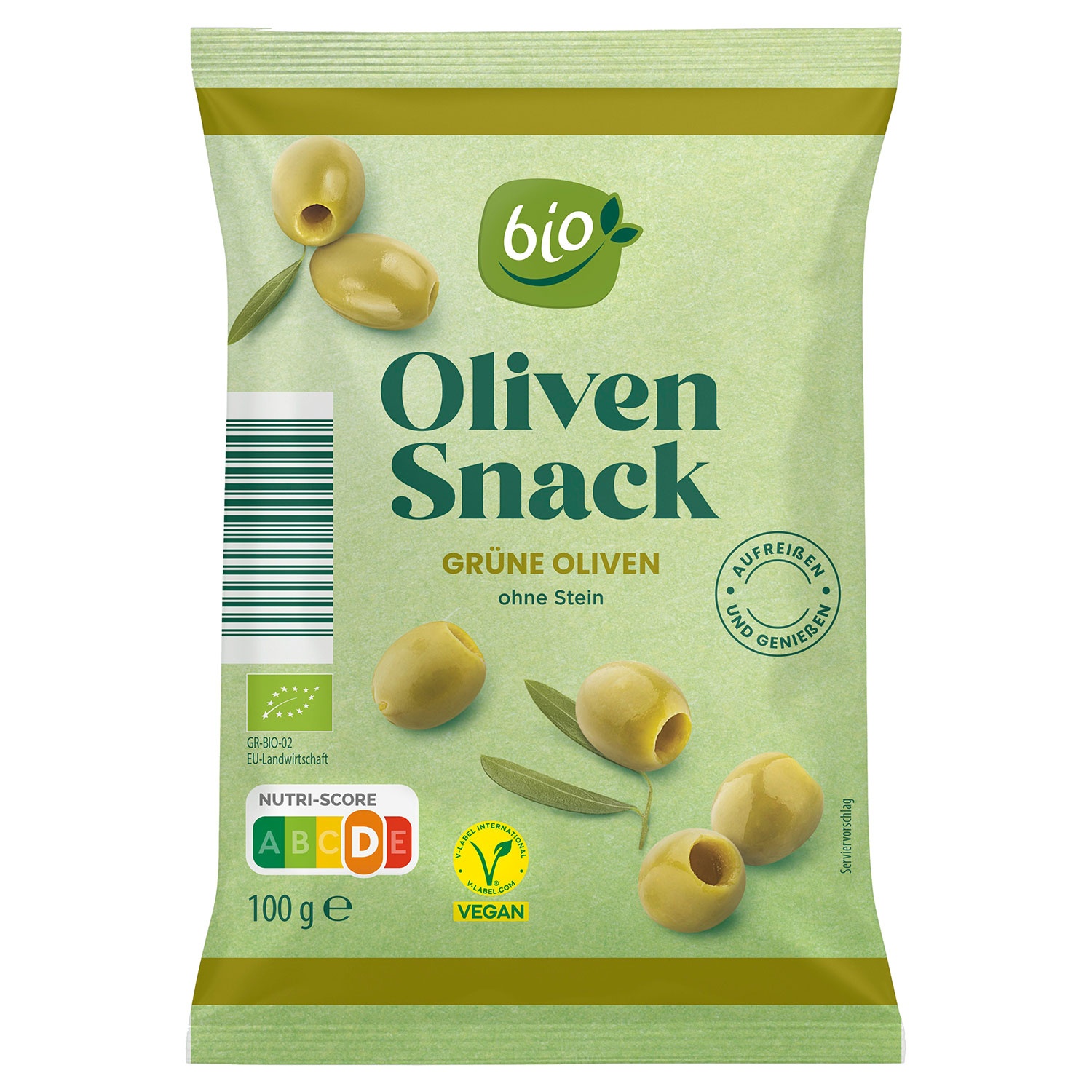 BIO Oliven Snack 100 g, Grüne Oliven