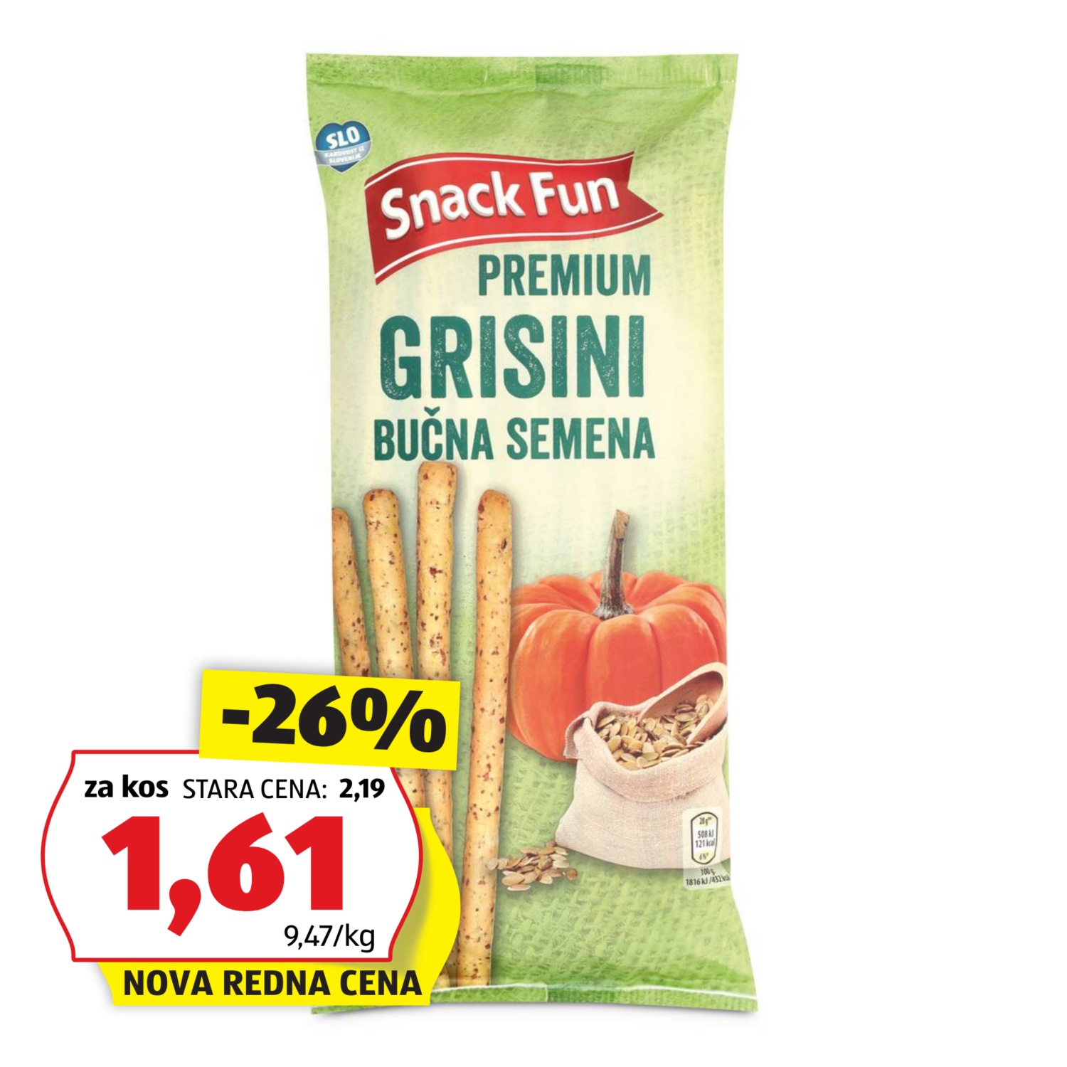 SNACK FUN Premium grisini, z bučnimi semeni