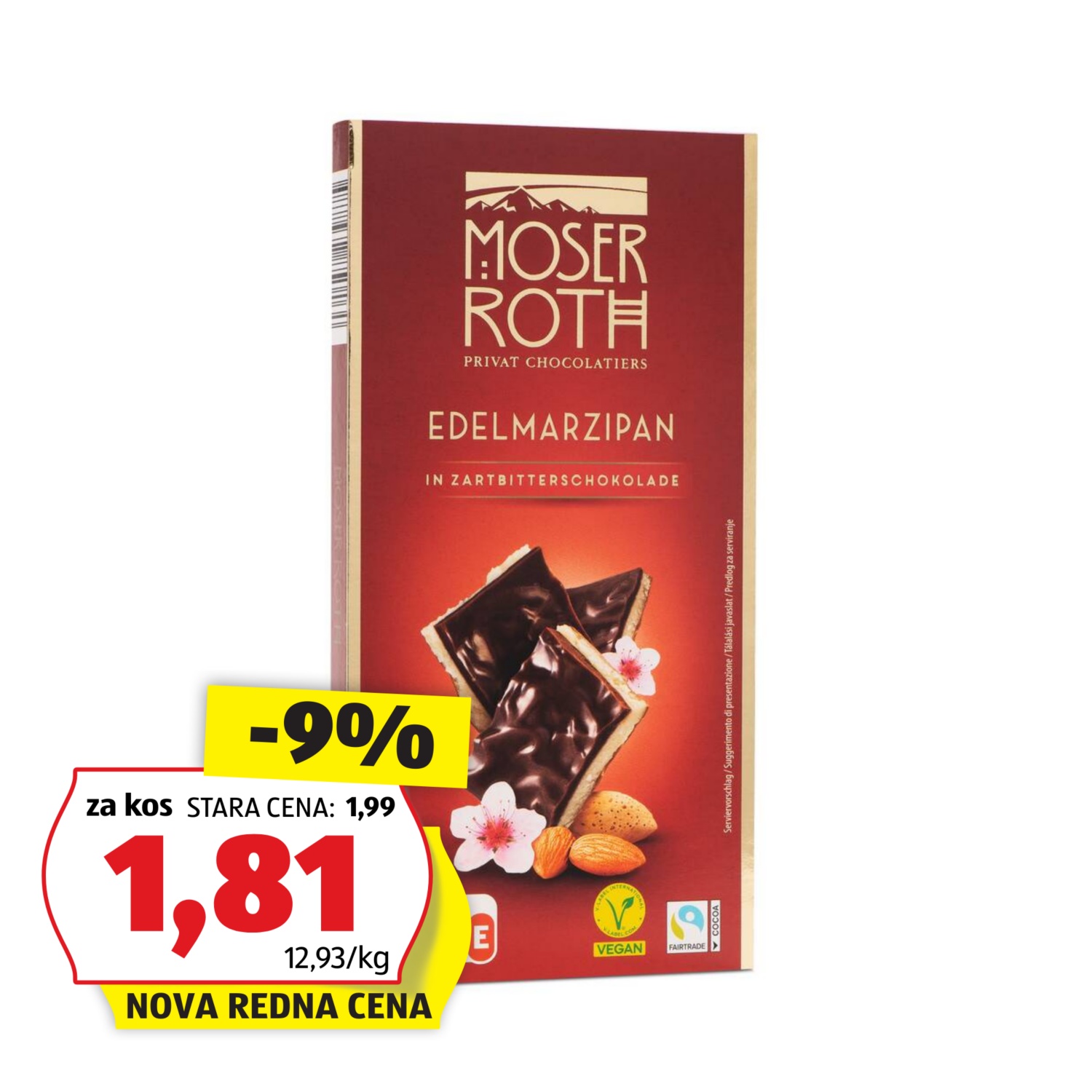 MOSER ROTH Polnjena temna čokolada, z marcipanom