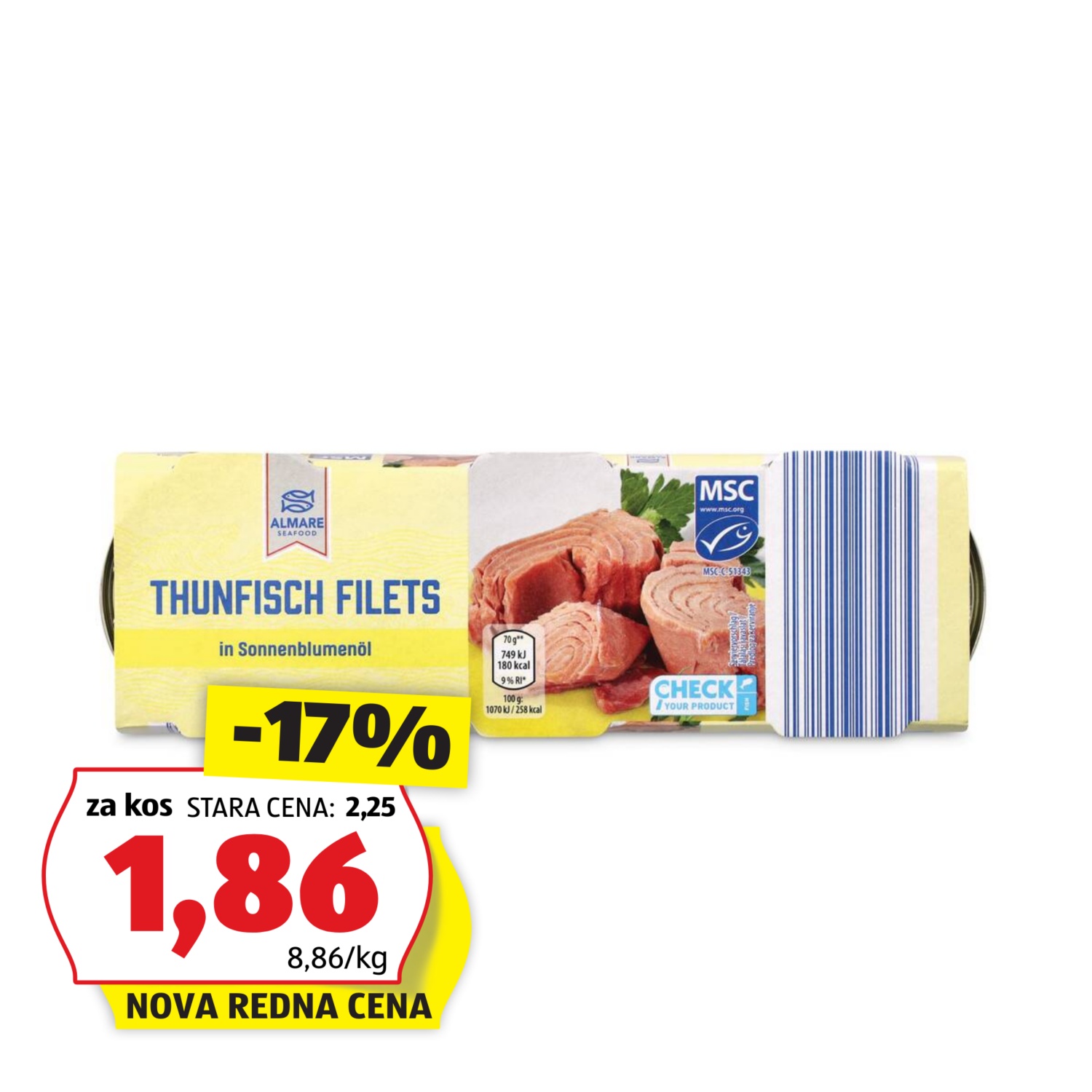 ALMARE SEAFOOD Fileti črtastega tuna, v sončničnem olju