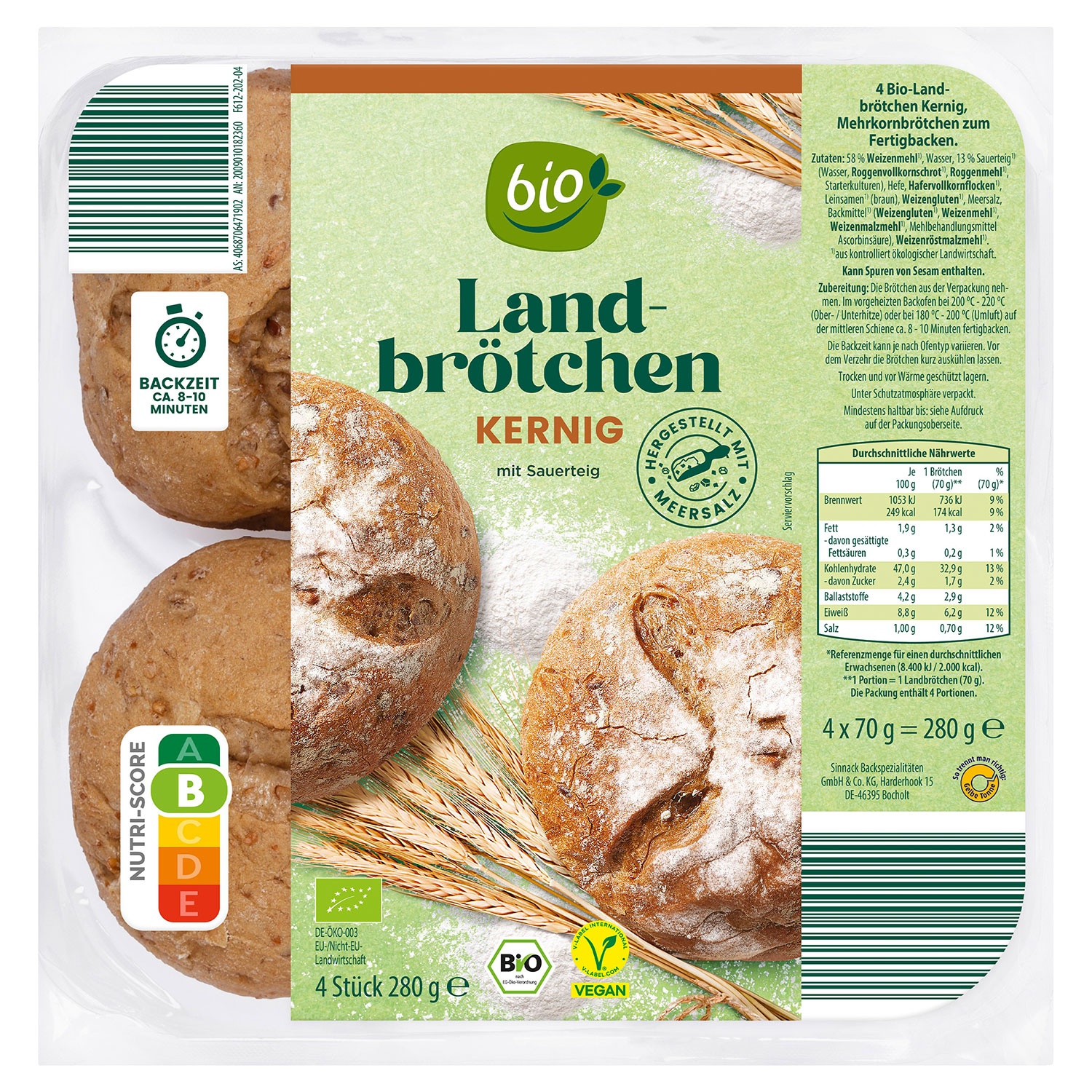 BIO Bio-Landbrötchen 280 g, Kernig