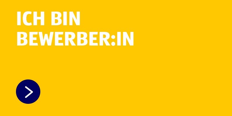 Ich bin Bewerber steht in weißer Schrift auf einem hellblauen Hintergrund