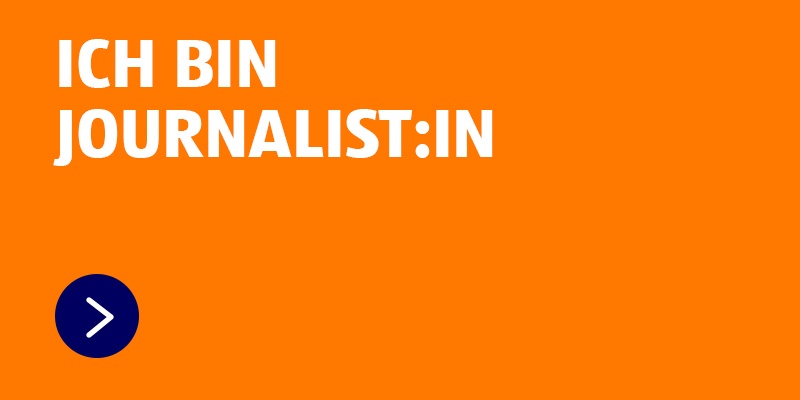 Ich bin Journalist steht in weißer Schrift auf einem hellblauen Hintergrund