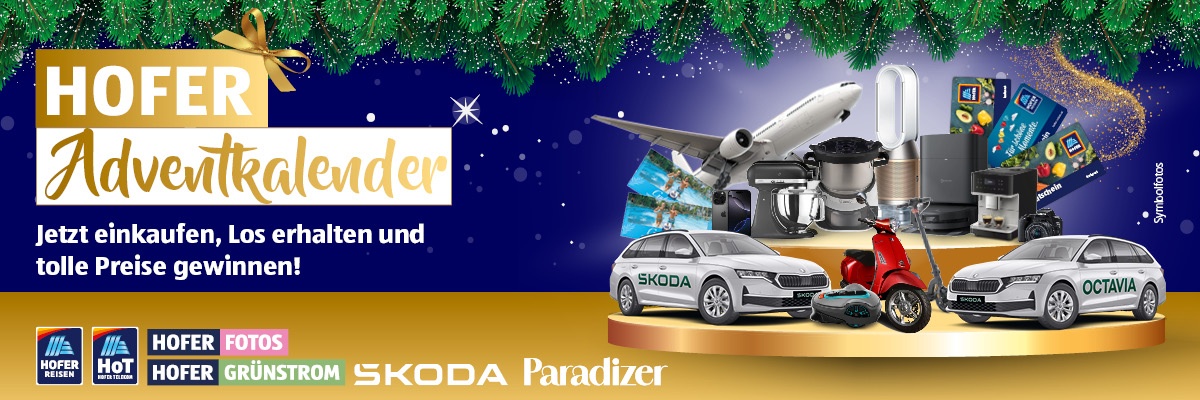 HOFER Adventkalender - Gewinnspiel-Banner. 