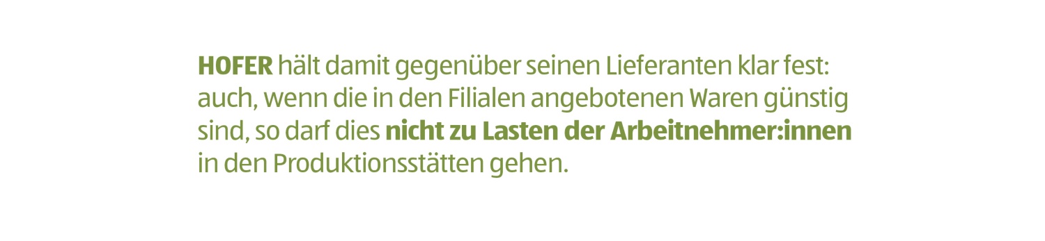Statement zu den HOFER Sozialstandards