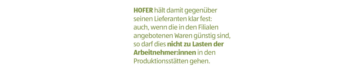 Statement zu den HOFER Sozialstandards
