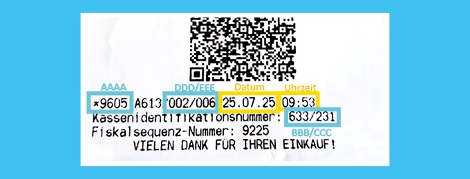 Ein Ausschnitt einer HOFER Rechnung, anhand dessen gezeigt wird, welche Rechnungsdaten hier auf der MMMH-Seite eingefügt werden sollen.