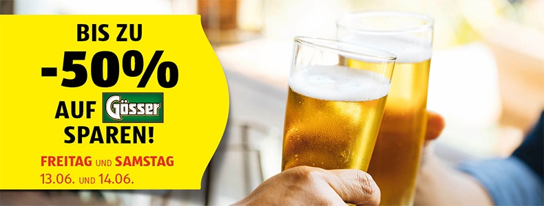 Bis zu -50 % auf Gösser sparen! Am 13.06. und 14.06. in Ihrer HOFER Filiale!