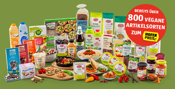 Bereits ber 800 vegane Artikelsorten zum HOFER Preis!
