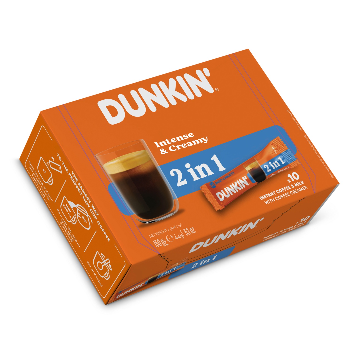 DUNKIN’ Instant kávé, 2 az 1-ben, 10 tasak
