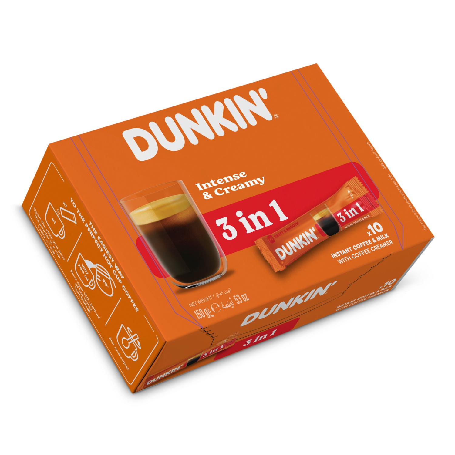 DUNKIN’ Instant kávé, 3 az 1-ben, 10 tasak