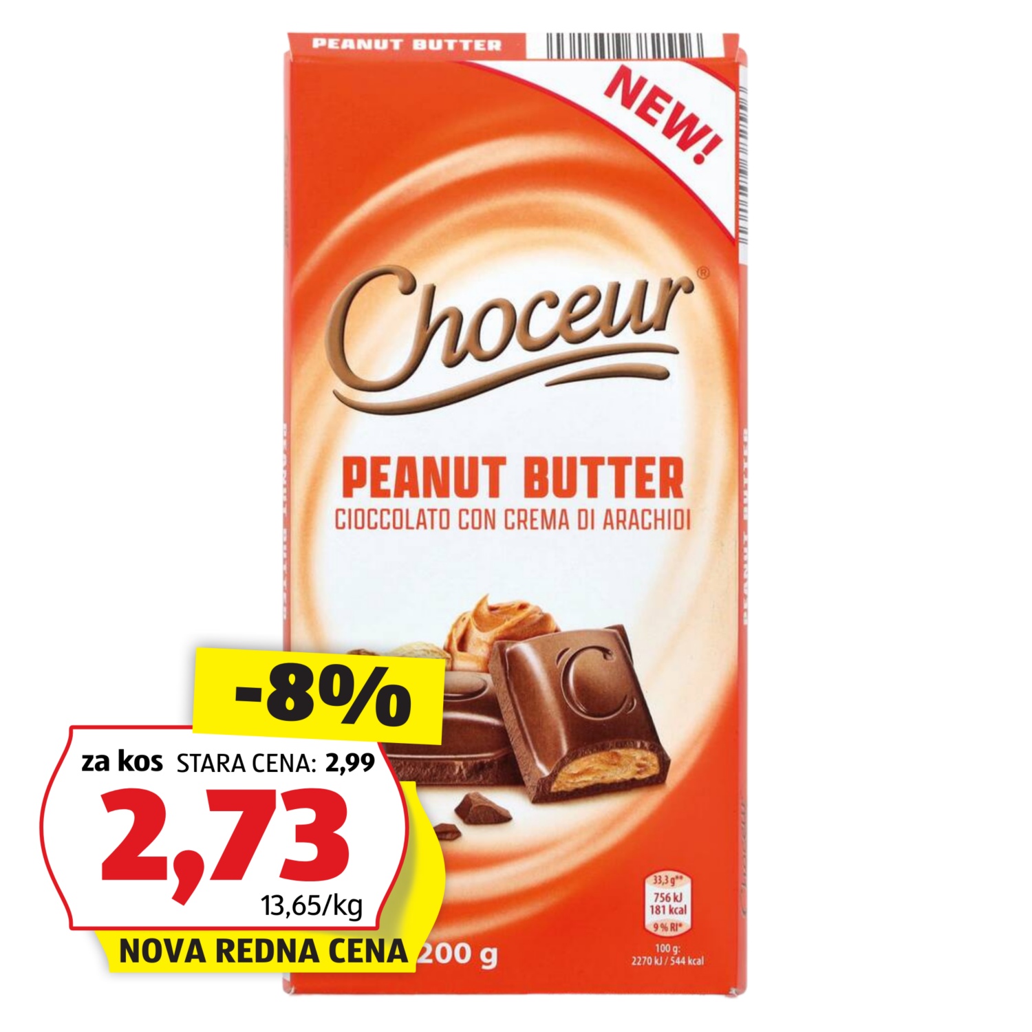 CHOCEUR Polnjena čokolada, arašidovo maslo