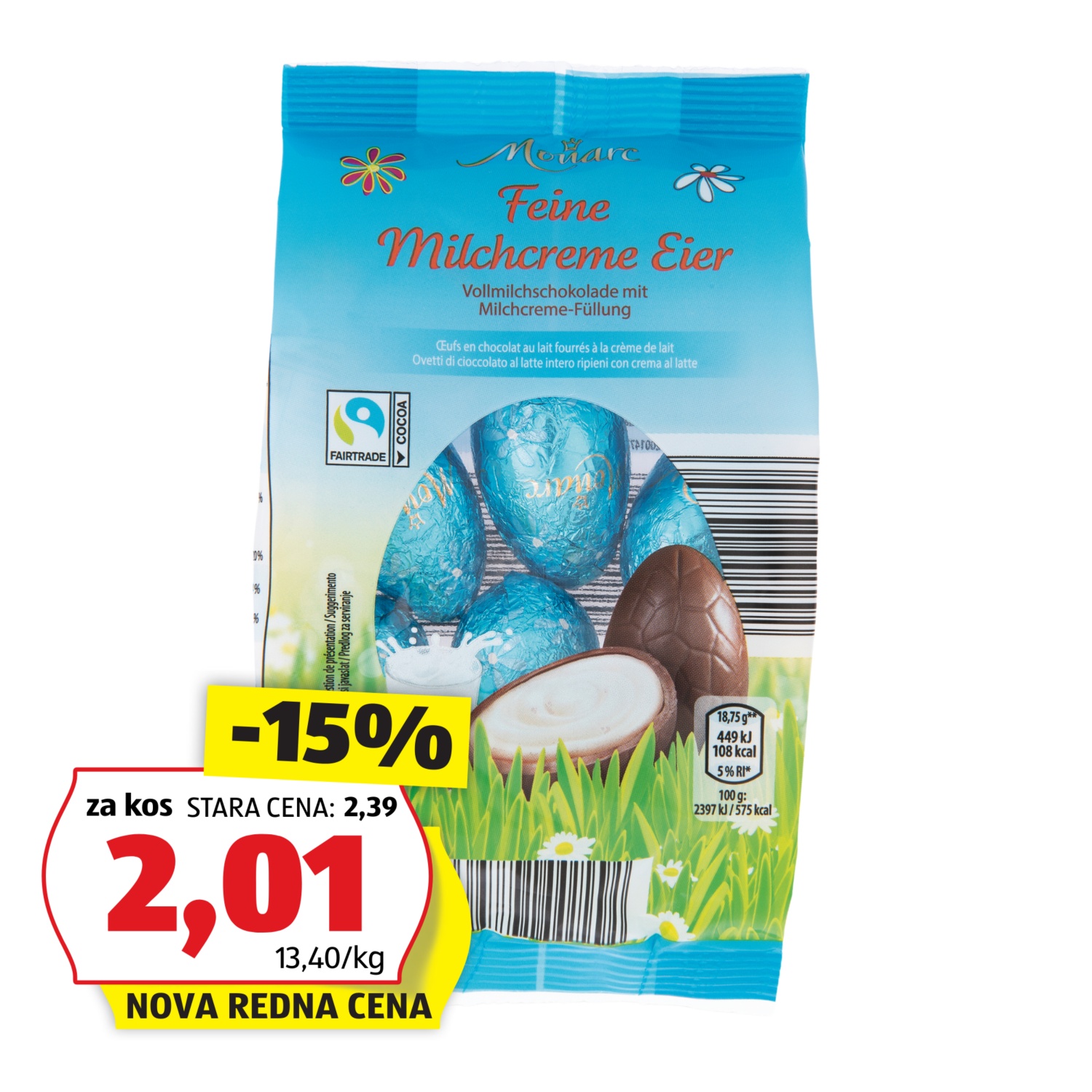 MONARC Polnjena čokoladna jajčka, mlečna krema