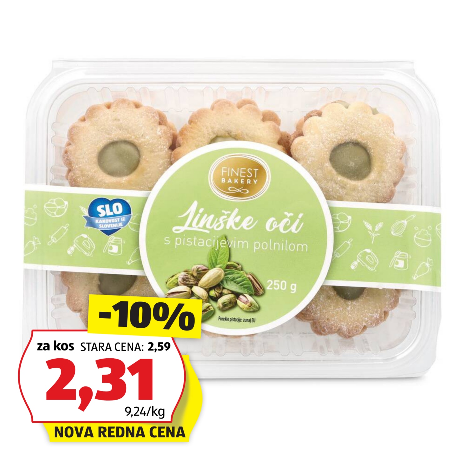 FINEST BAKERY Linške oči s pistacijo