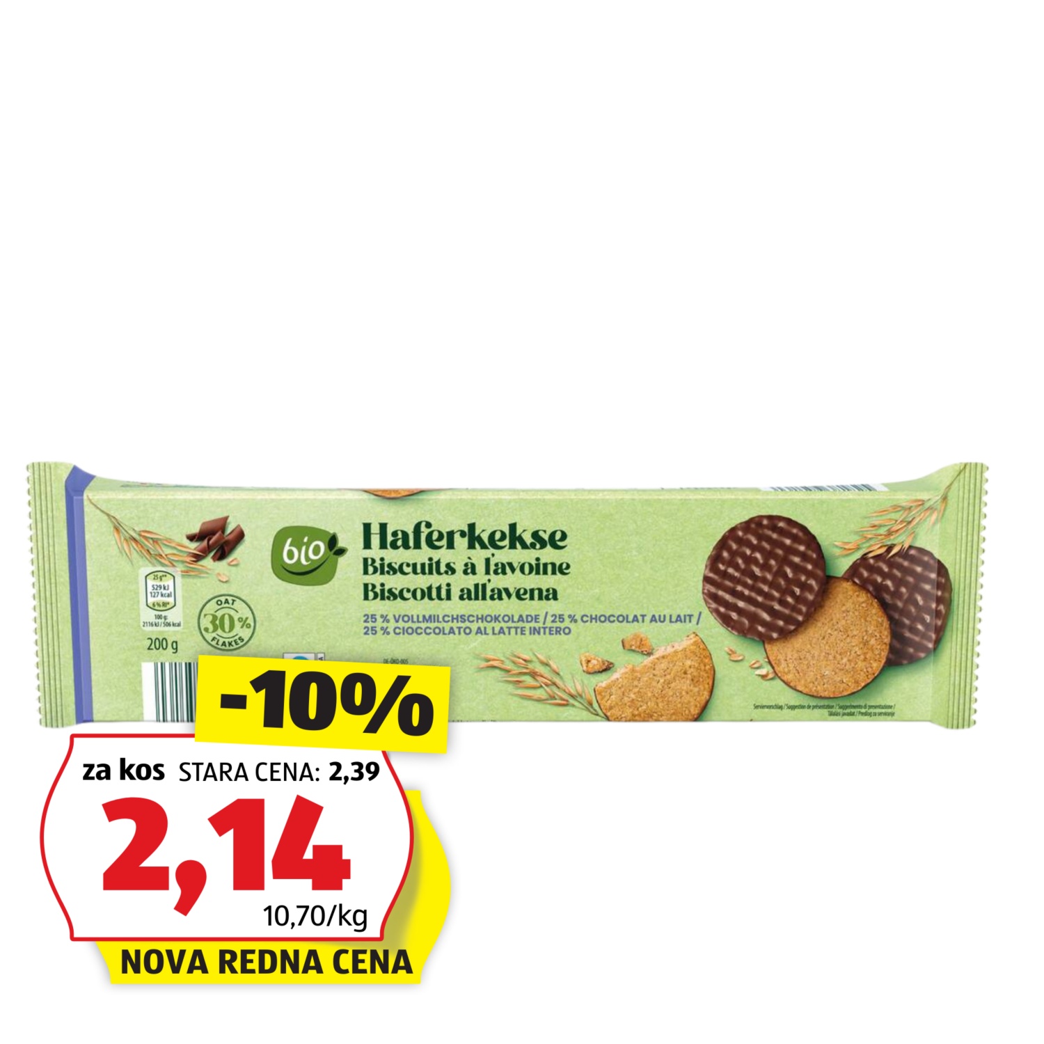 BIO Bio ovseni keksi, z mlečno čokolado