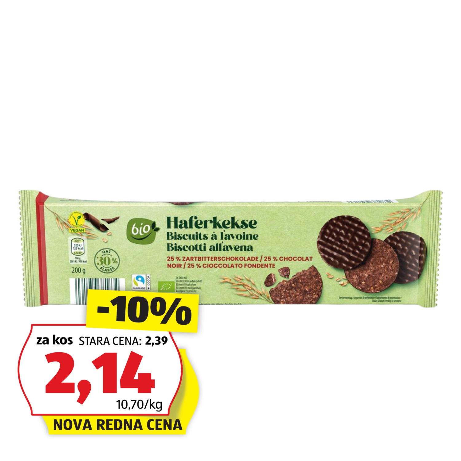 BIO Bio ovseni keksi, s temno čokolado