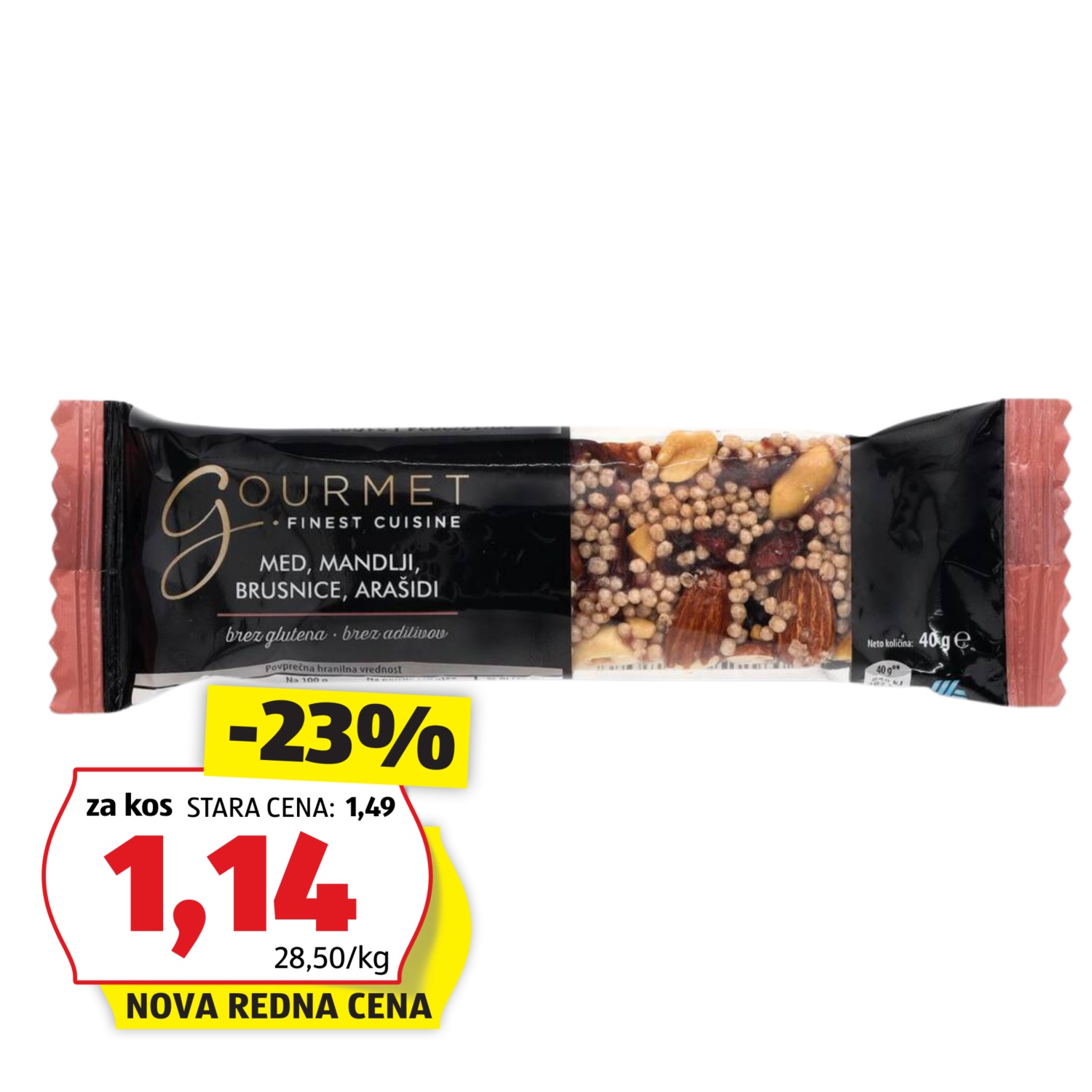 GOURMET FINEST CUISINE Ploščica iz oreščkov, medu in sadja, arašidi-brusnice