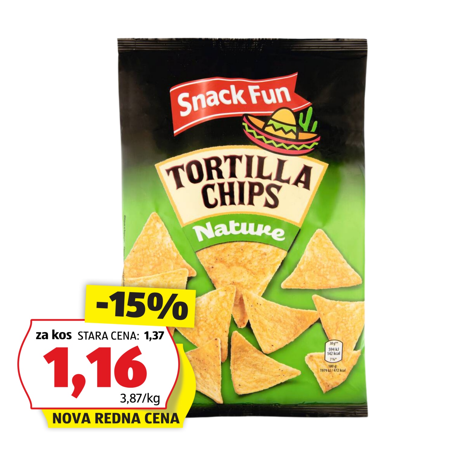 SNACK FUN Tortilla čips, klasičen