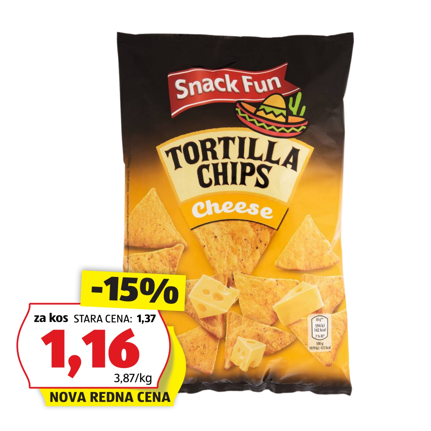 SNACK FUN Tortilla čips, s sirom