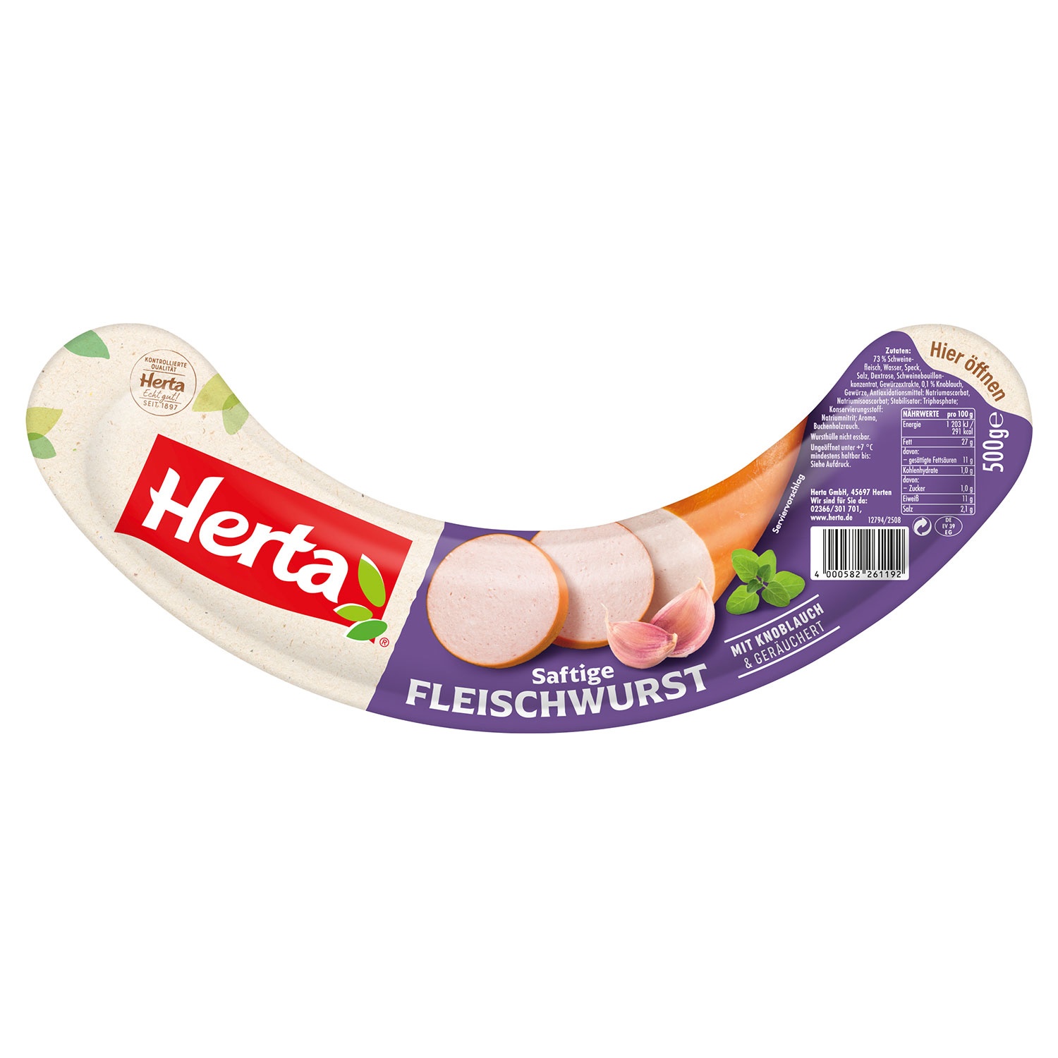 HERTA Saftige Fleischwurst 0,5 kg, Knoblauch