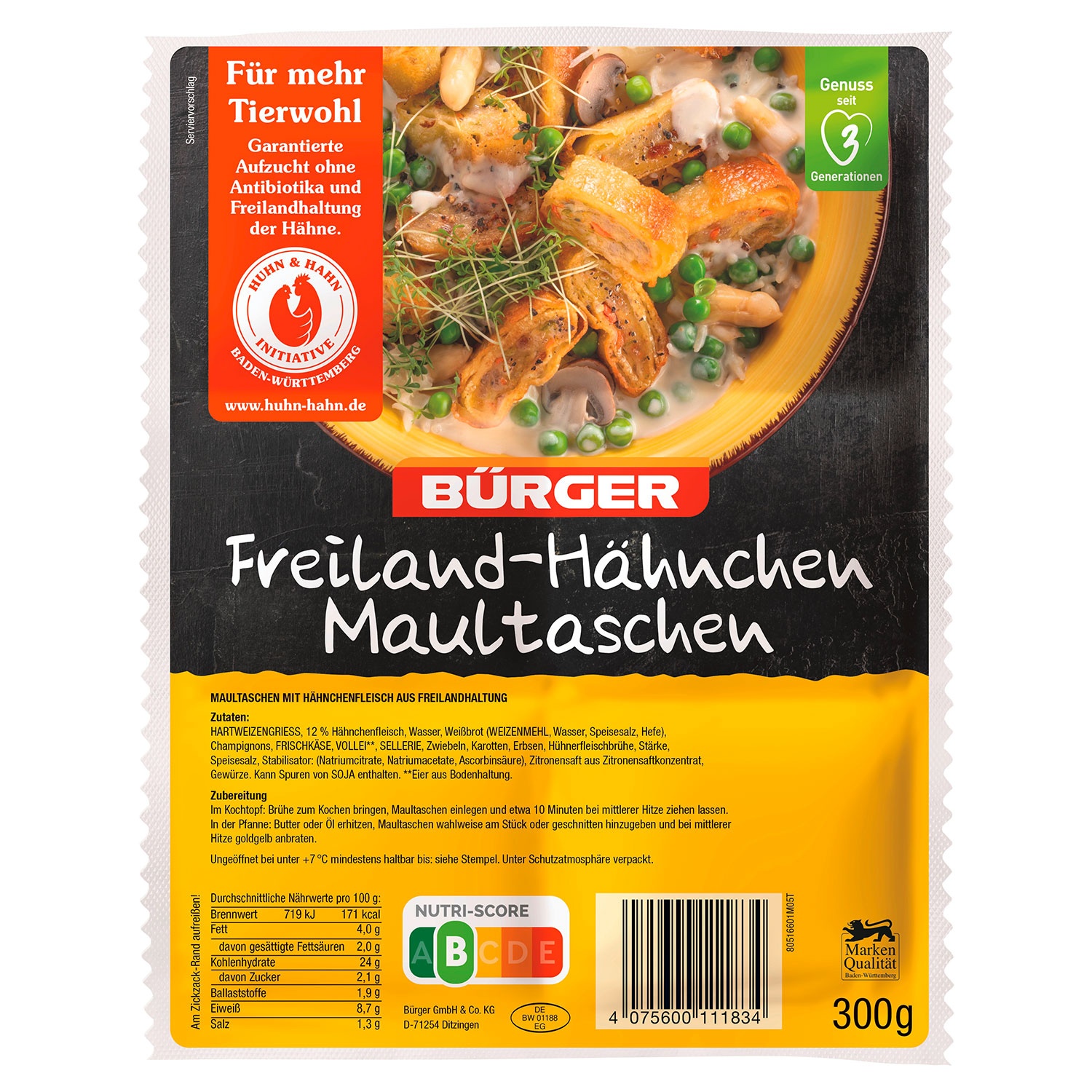 BÜRGER Maultaschen 360 g, Huhn