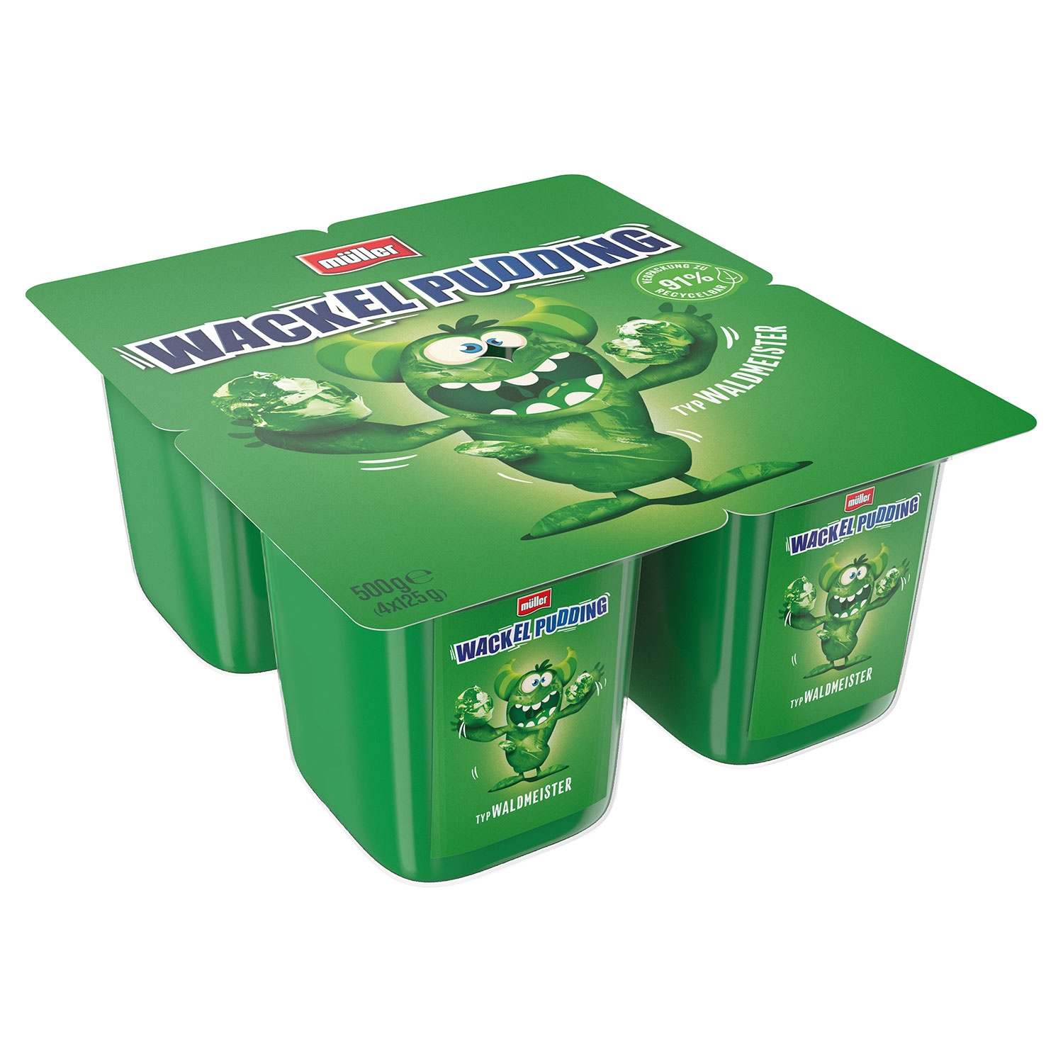 MÜLLER Wackelpudding 4 x 125 g, Waldmeister