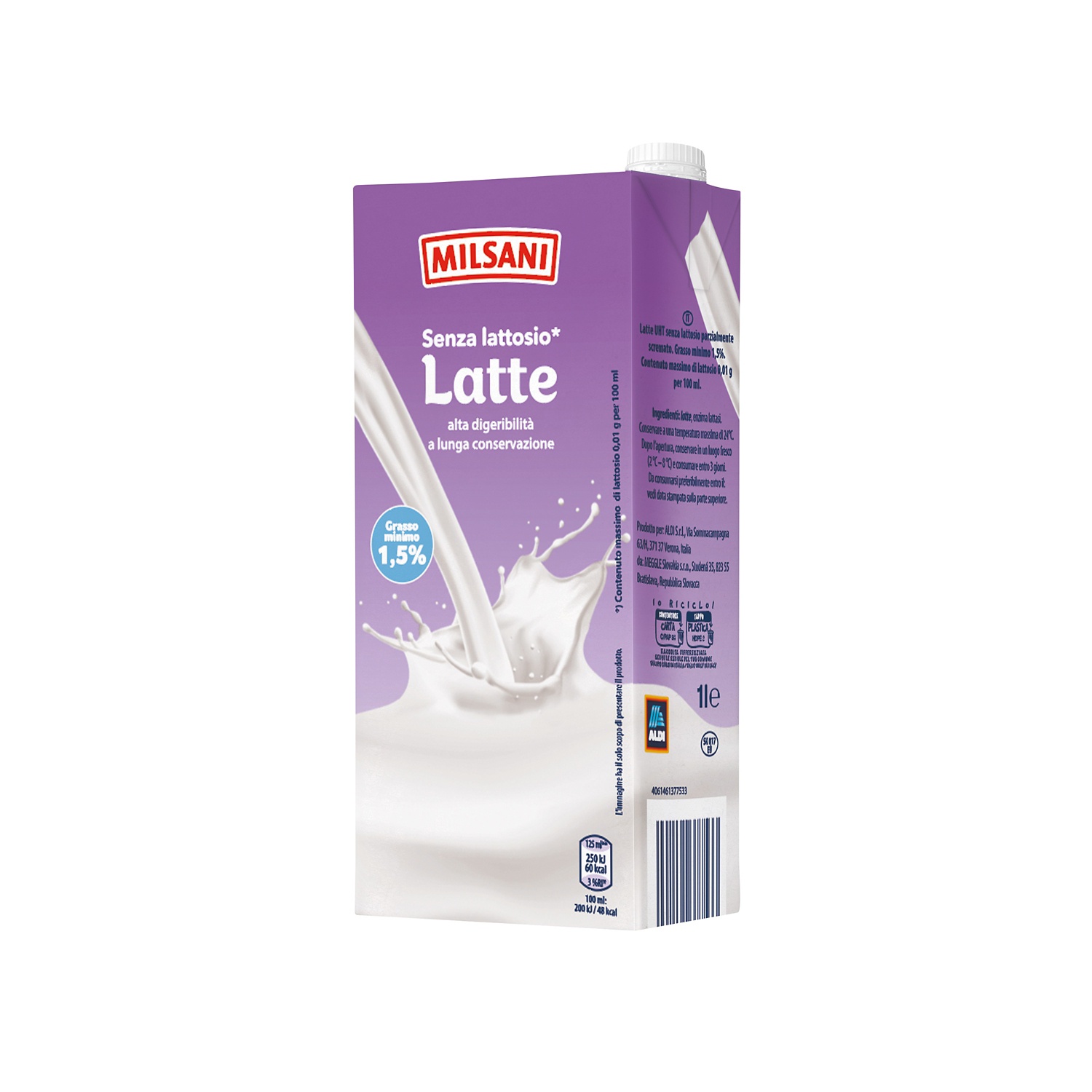 MILSANI Latte UHT parzialmente scremato senza lattosio