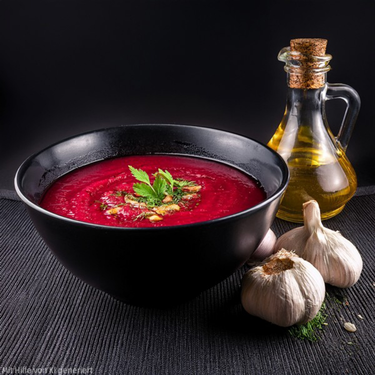 Zuppa di barbabietola rossa arrostita con aglio e olio d'oliva