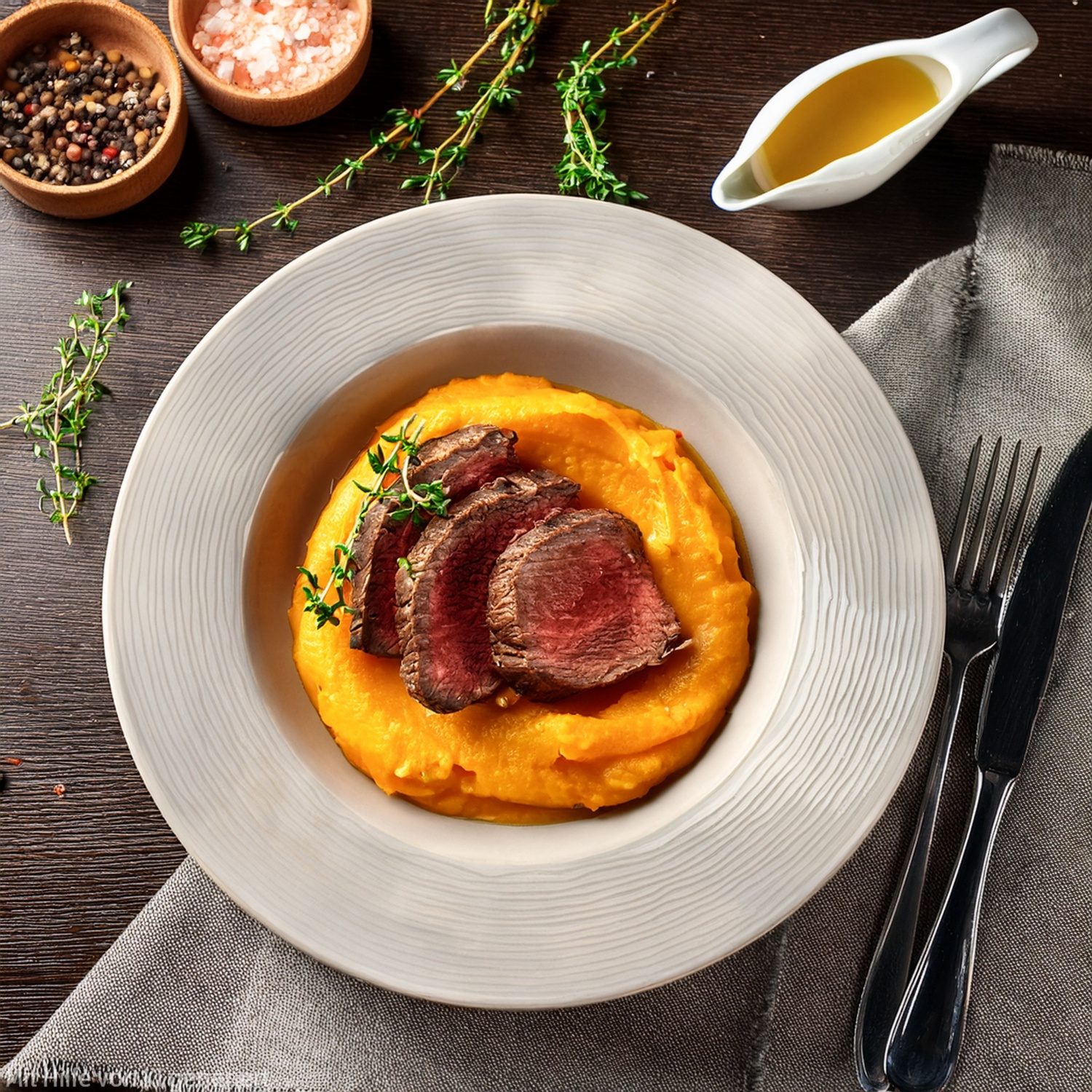 Entrecôte di manzo da pascolo BIO con purea di carote