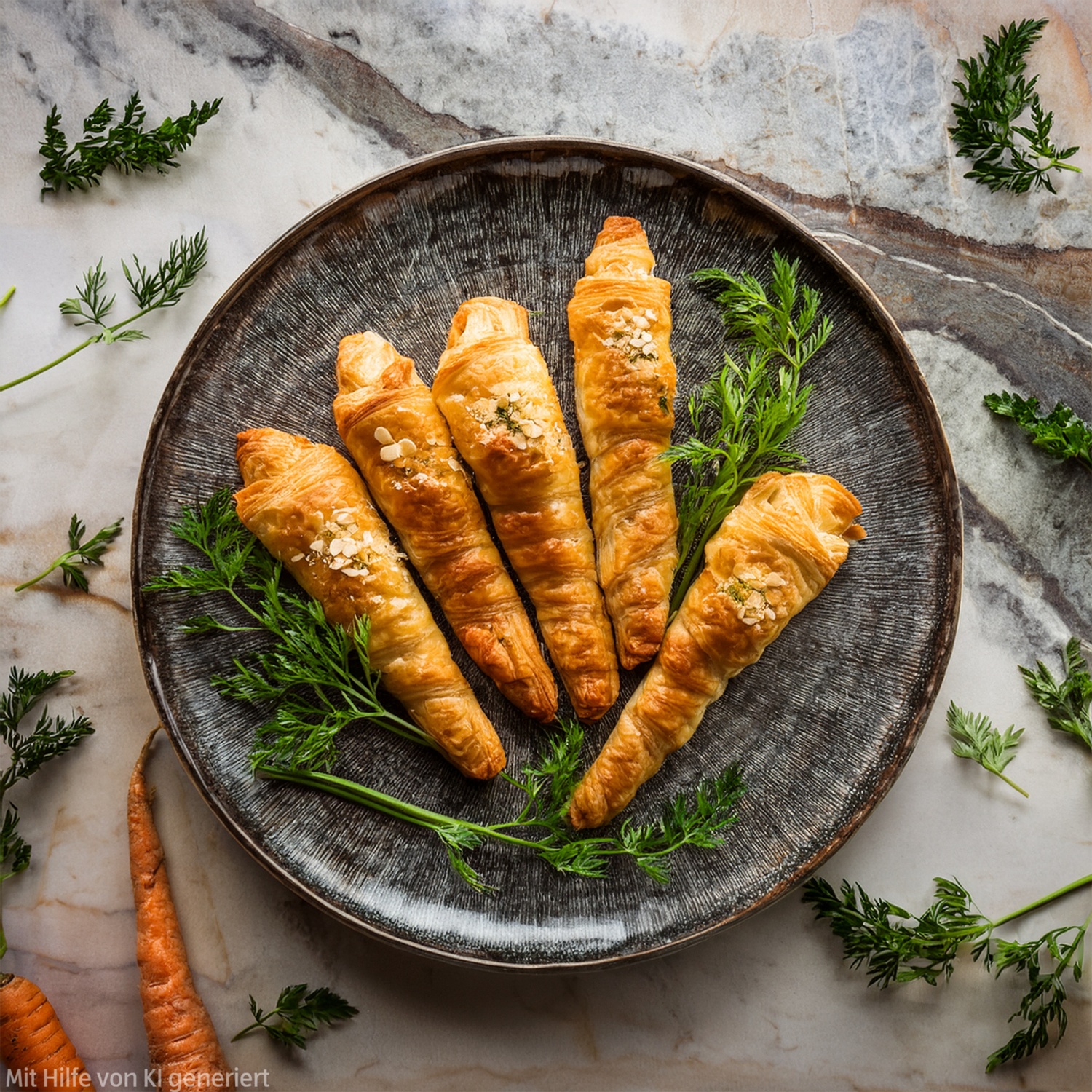 Karotten im Blätterteigmantel mit frischen Kräutern